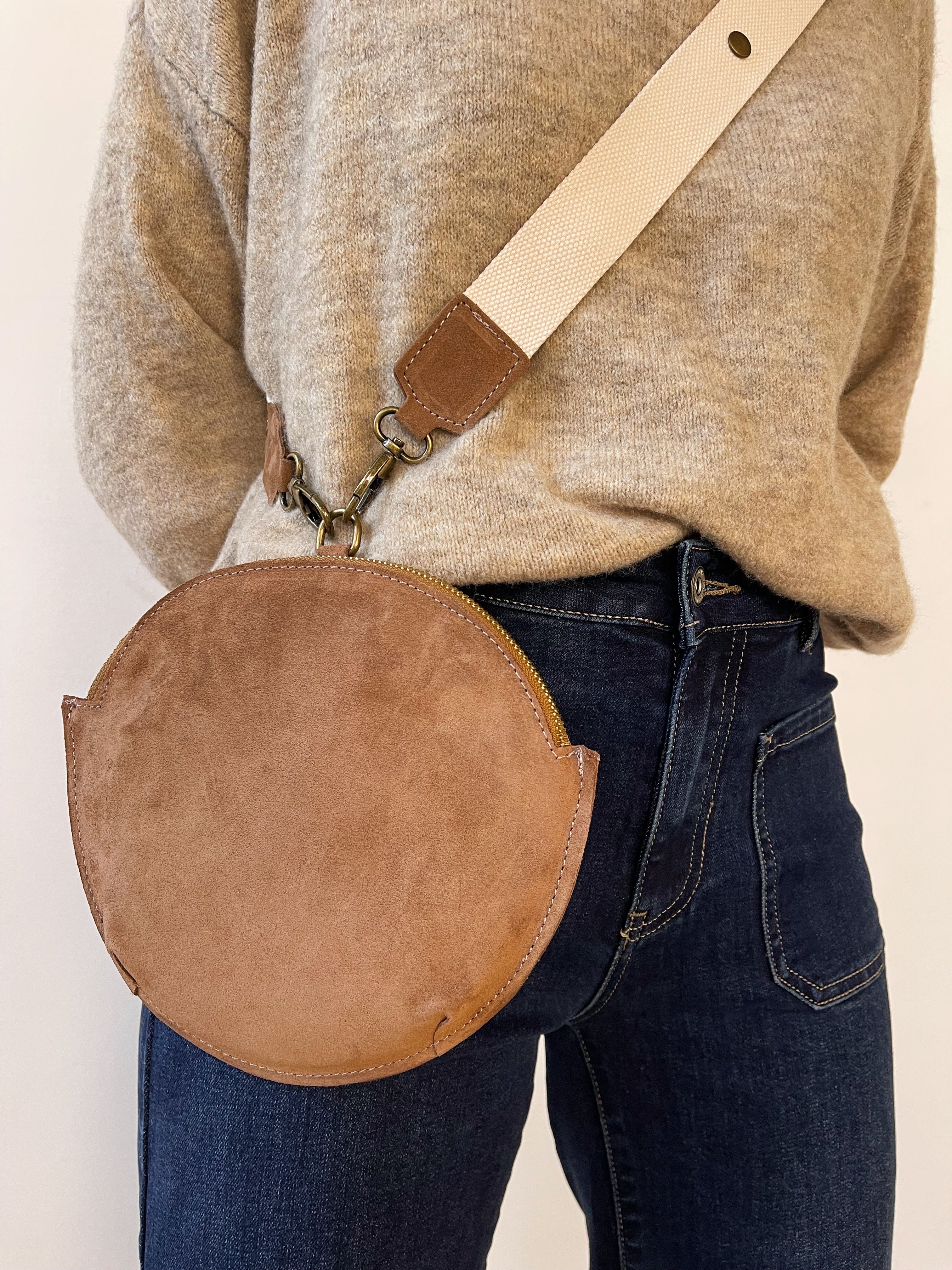 Macarena Beige Suede Crossbody Bag