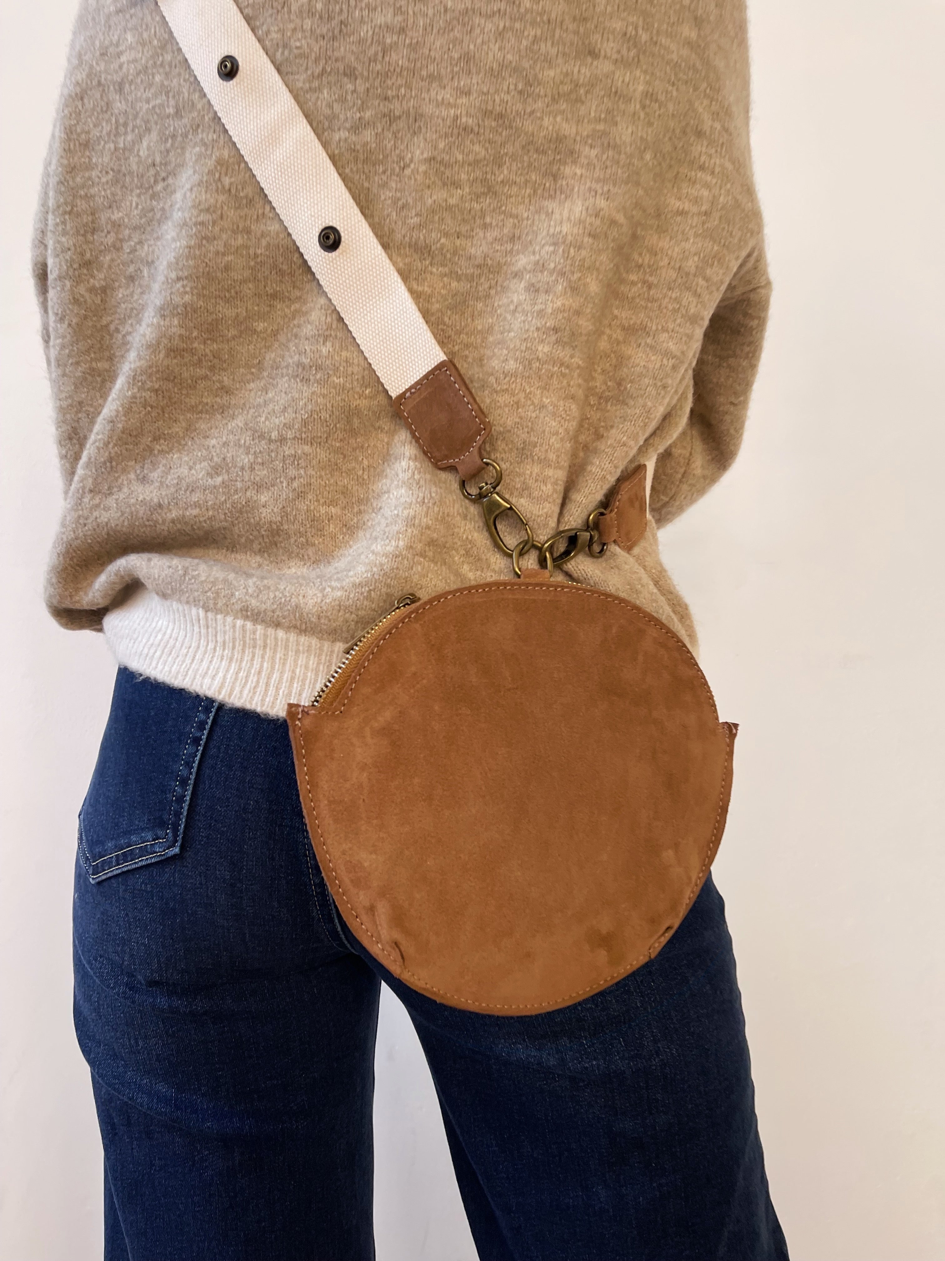 Macarena Beige Suede Crossbody Bag