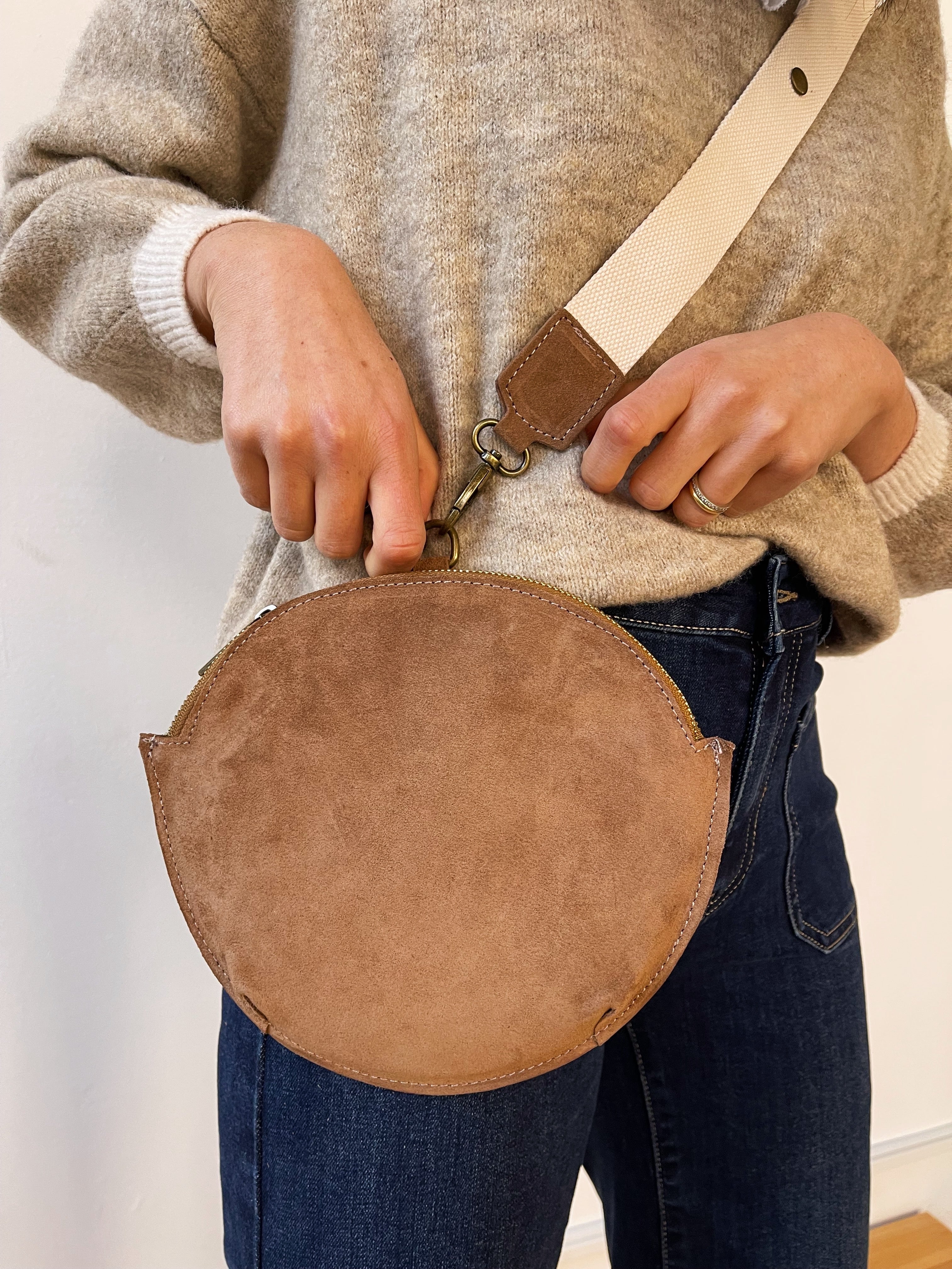Macarena Beige Suede Crossbody Bag