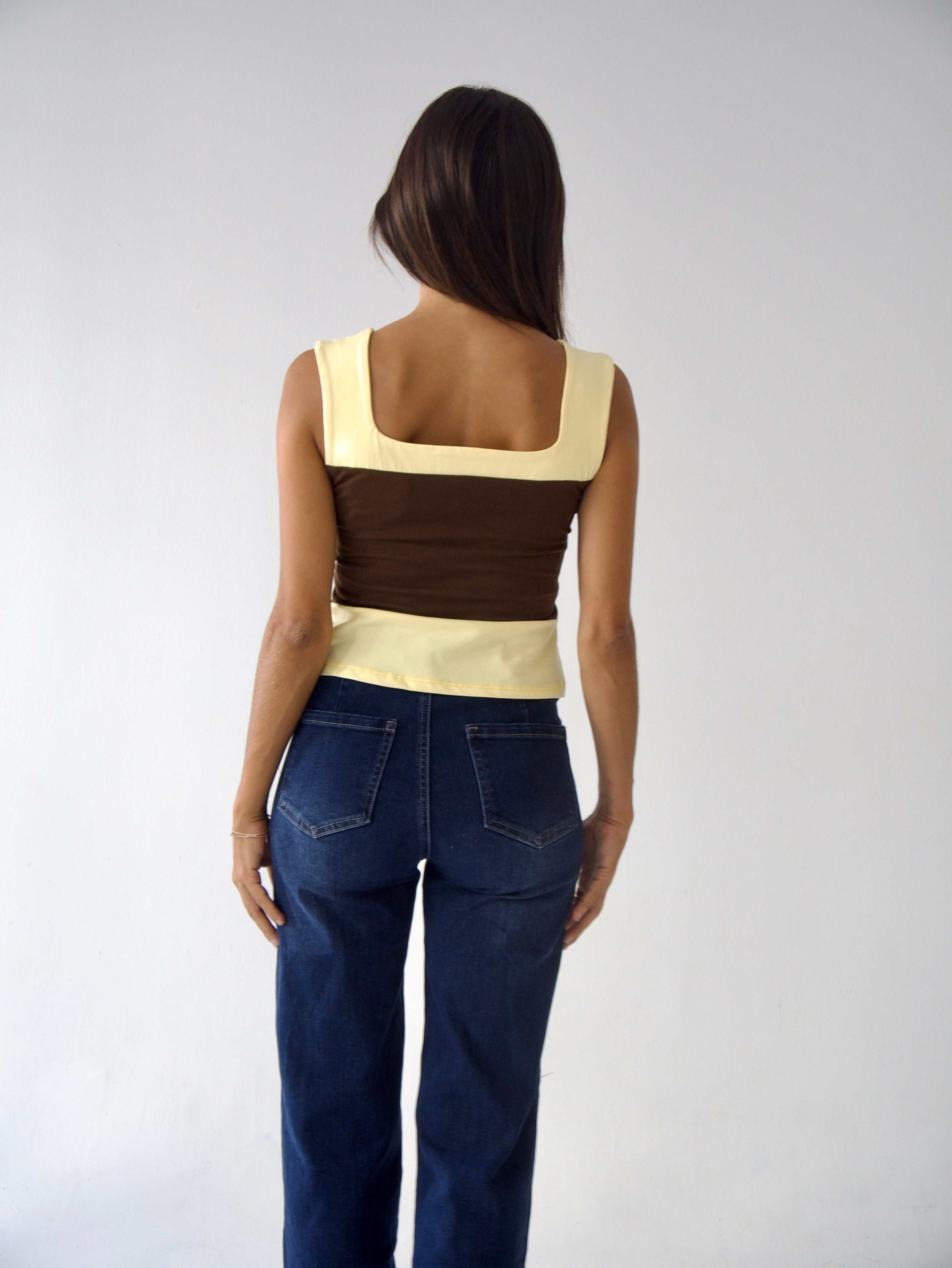 Top Mila Marrón y Amarillo