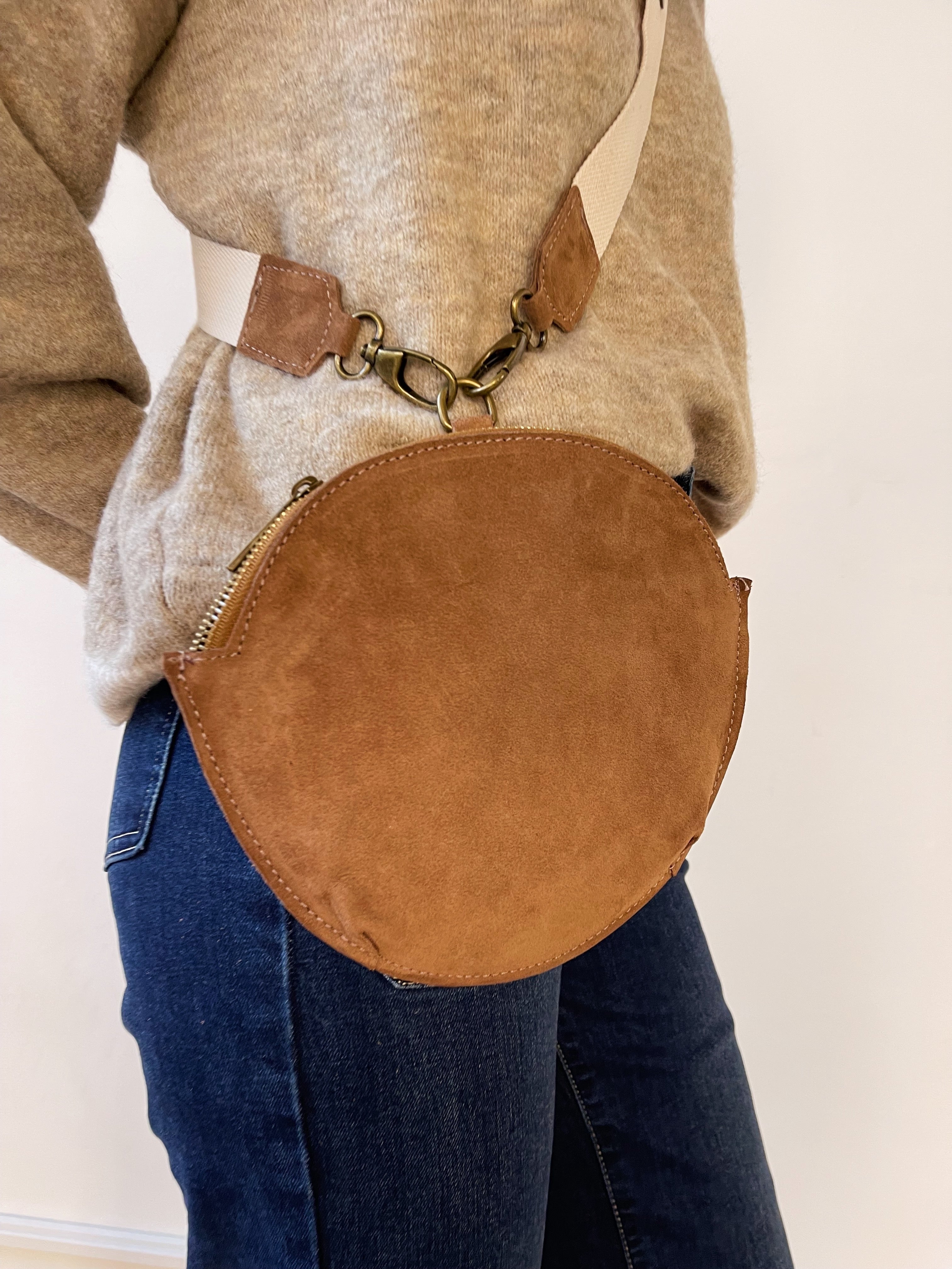 Macarena Beige Suede Crossbody Bag