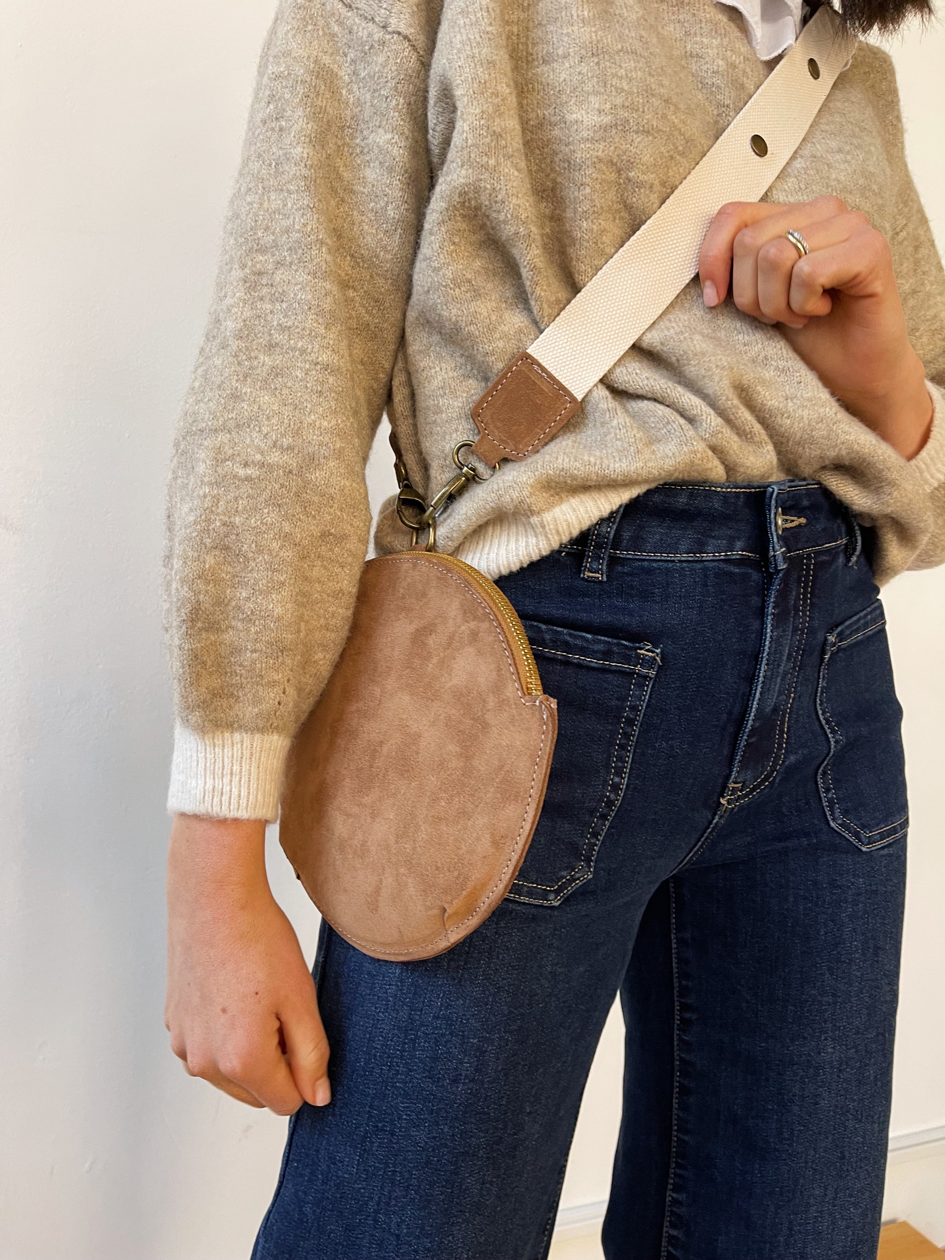 Macarena Beige Suede Crossbody Bag