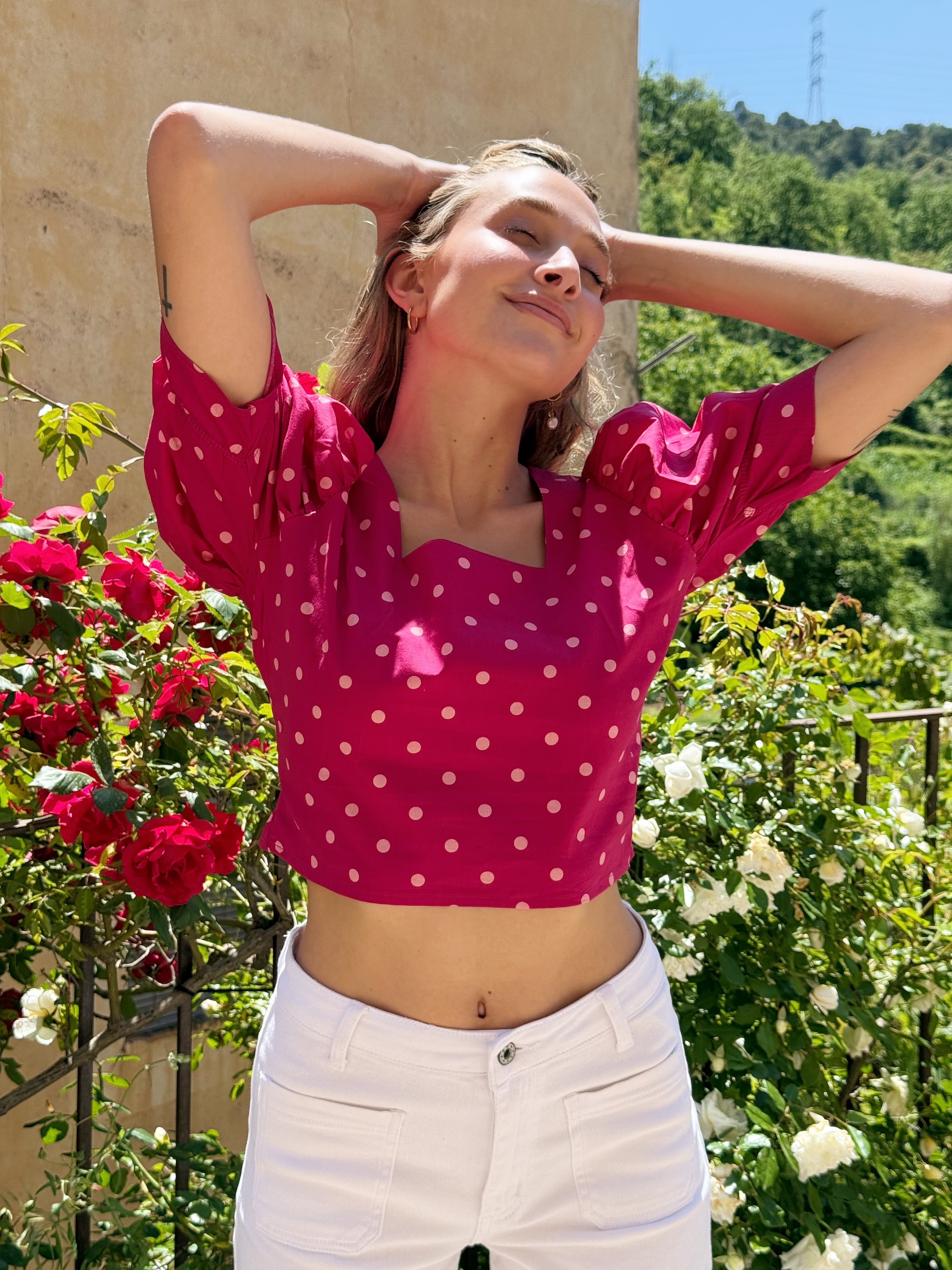 Carmi Polka Dot Burgundy Blouse