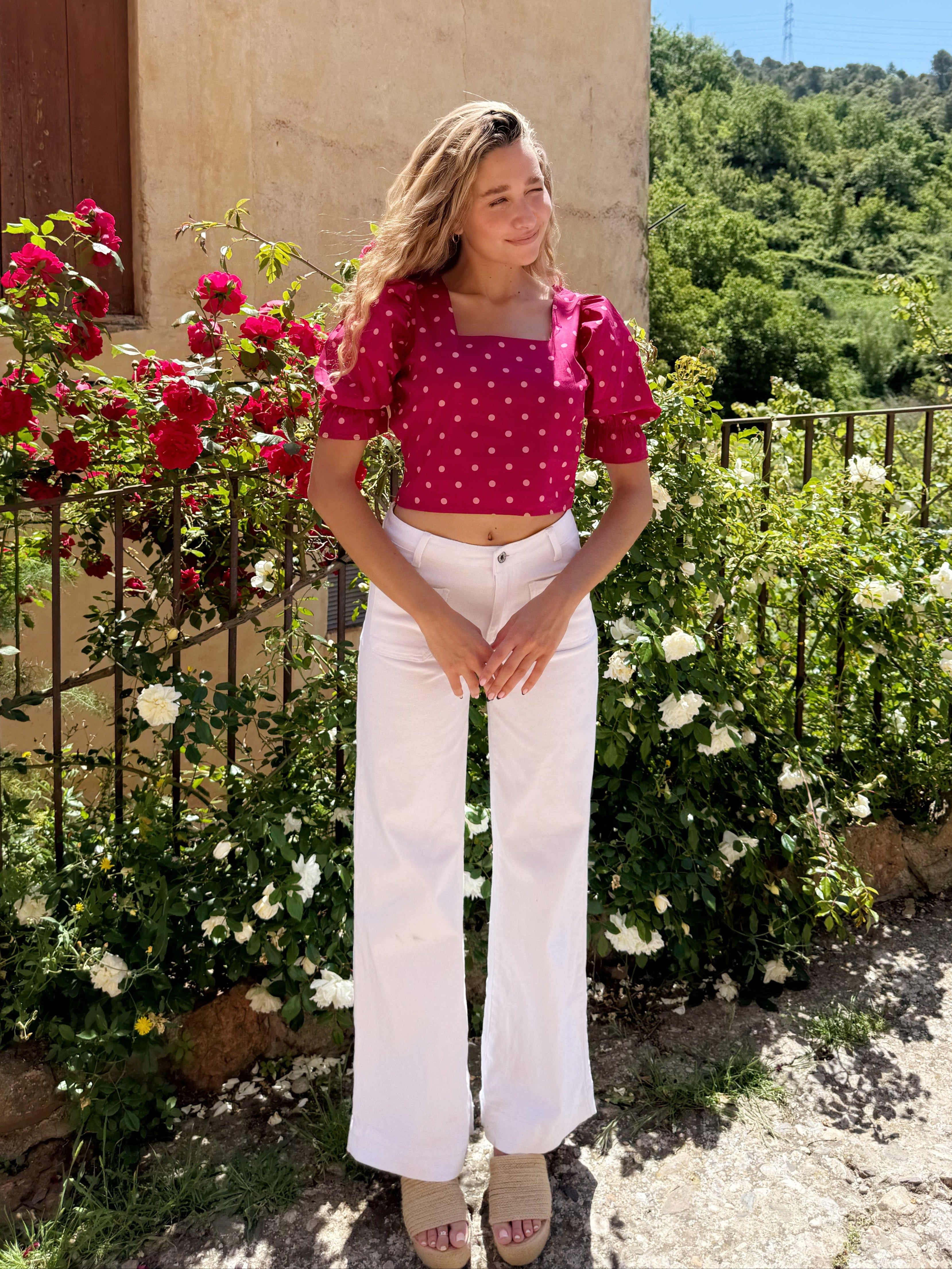 Carmi Polka Dot Burgundy Blouse