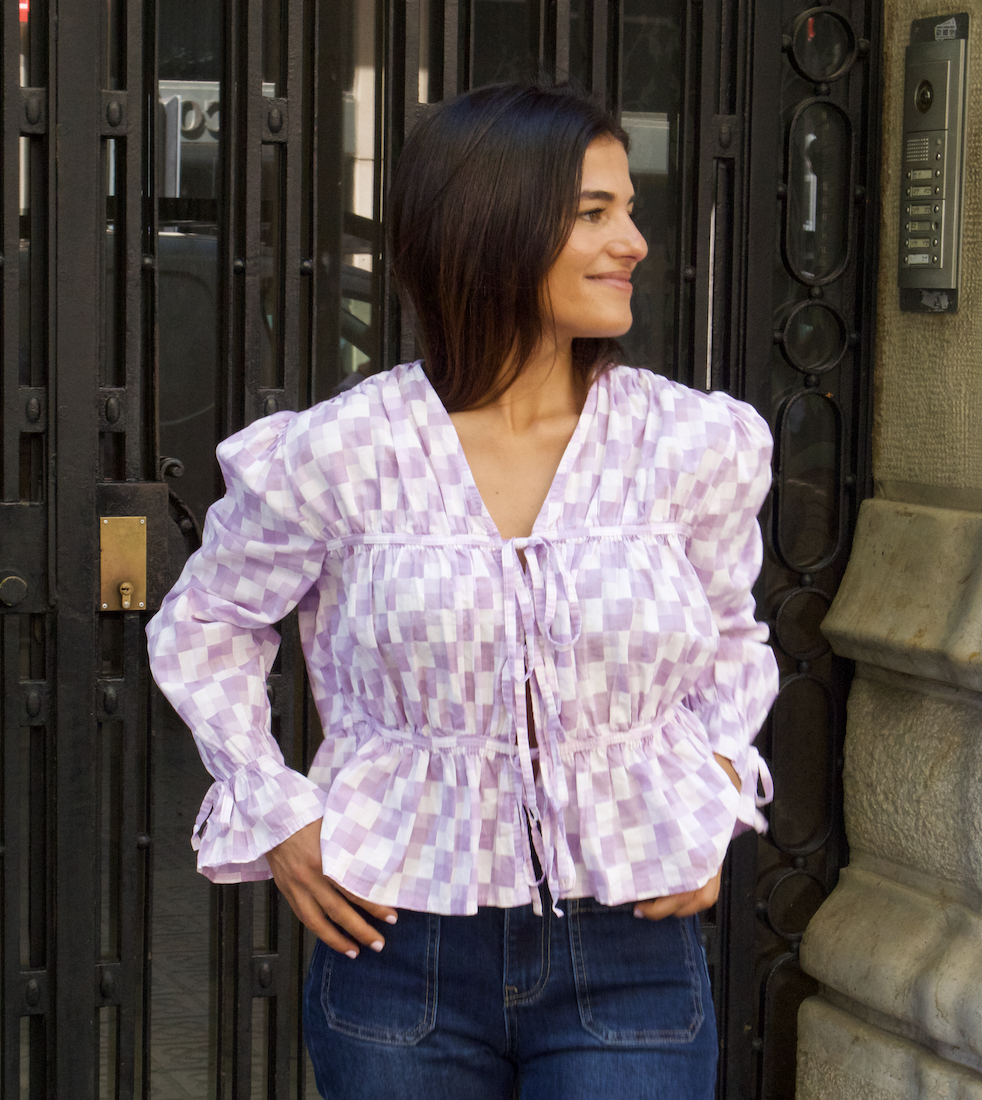 Lucia Lavender Check Blouse