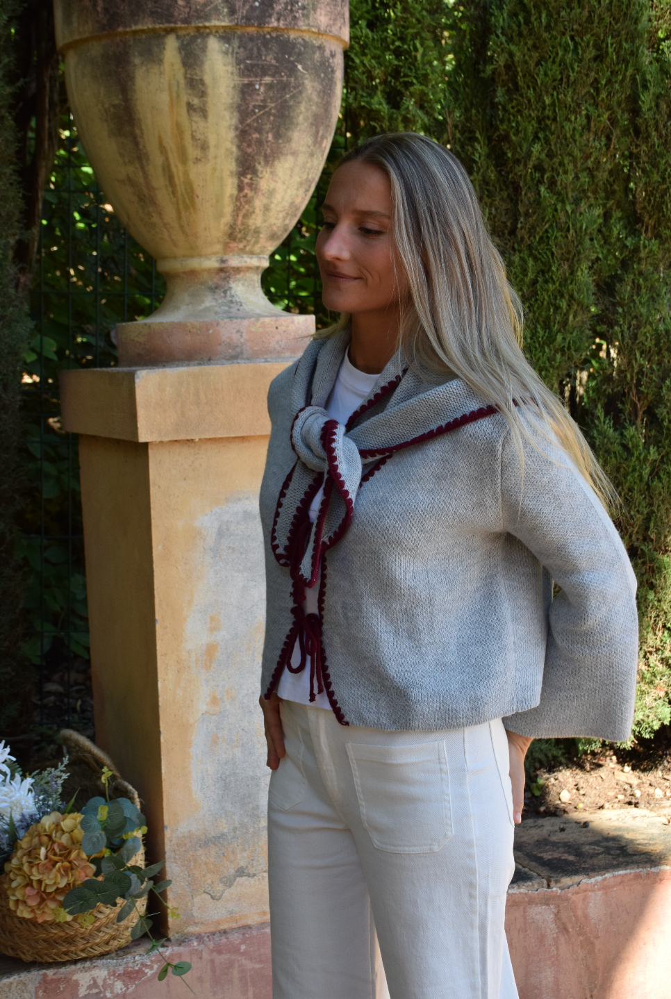 Gray and Burgundy Knitted Bandana