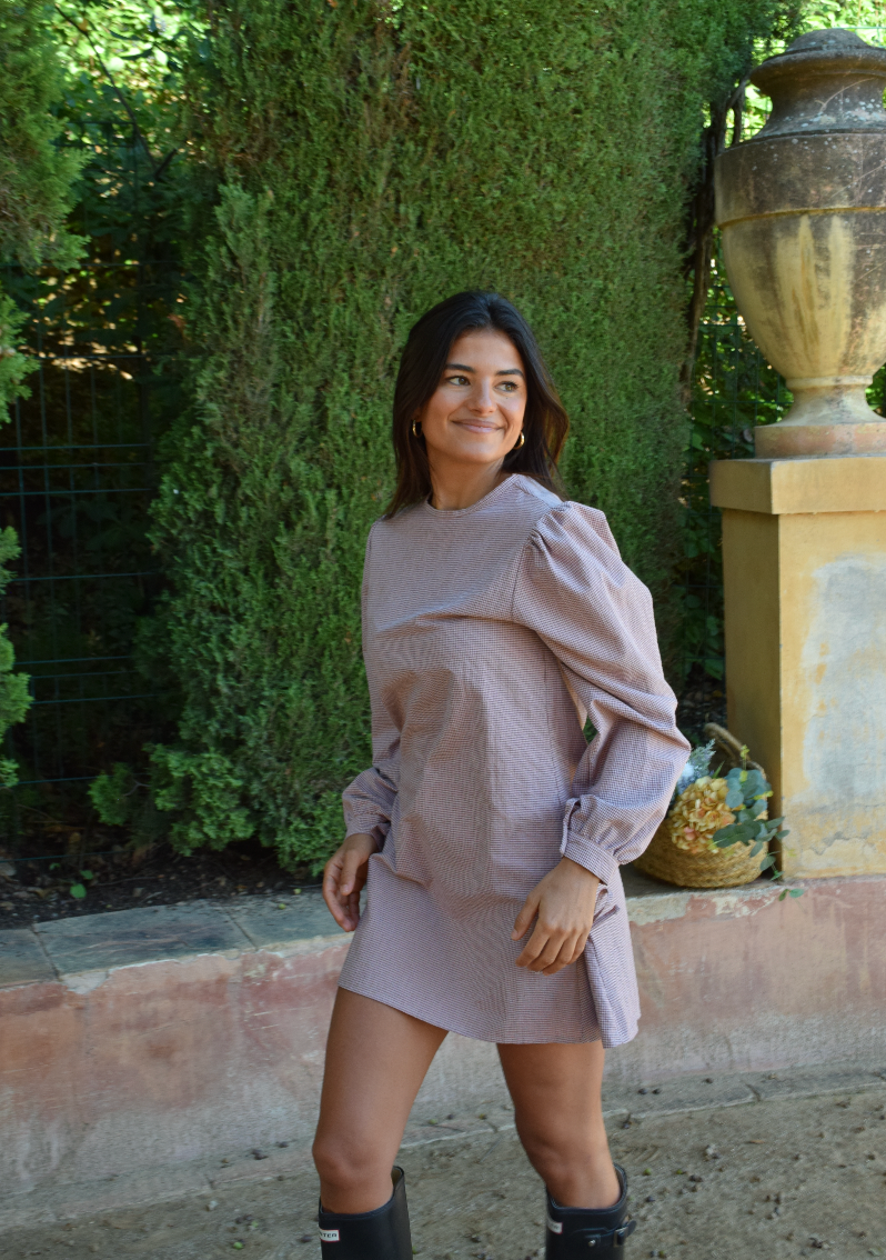 Elisa Vichy Burgundy Dress