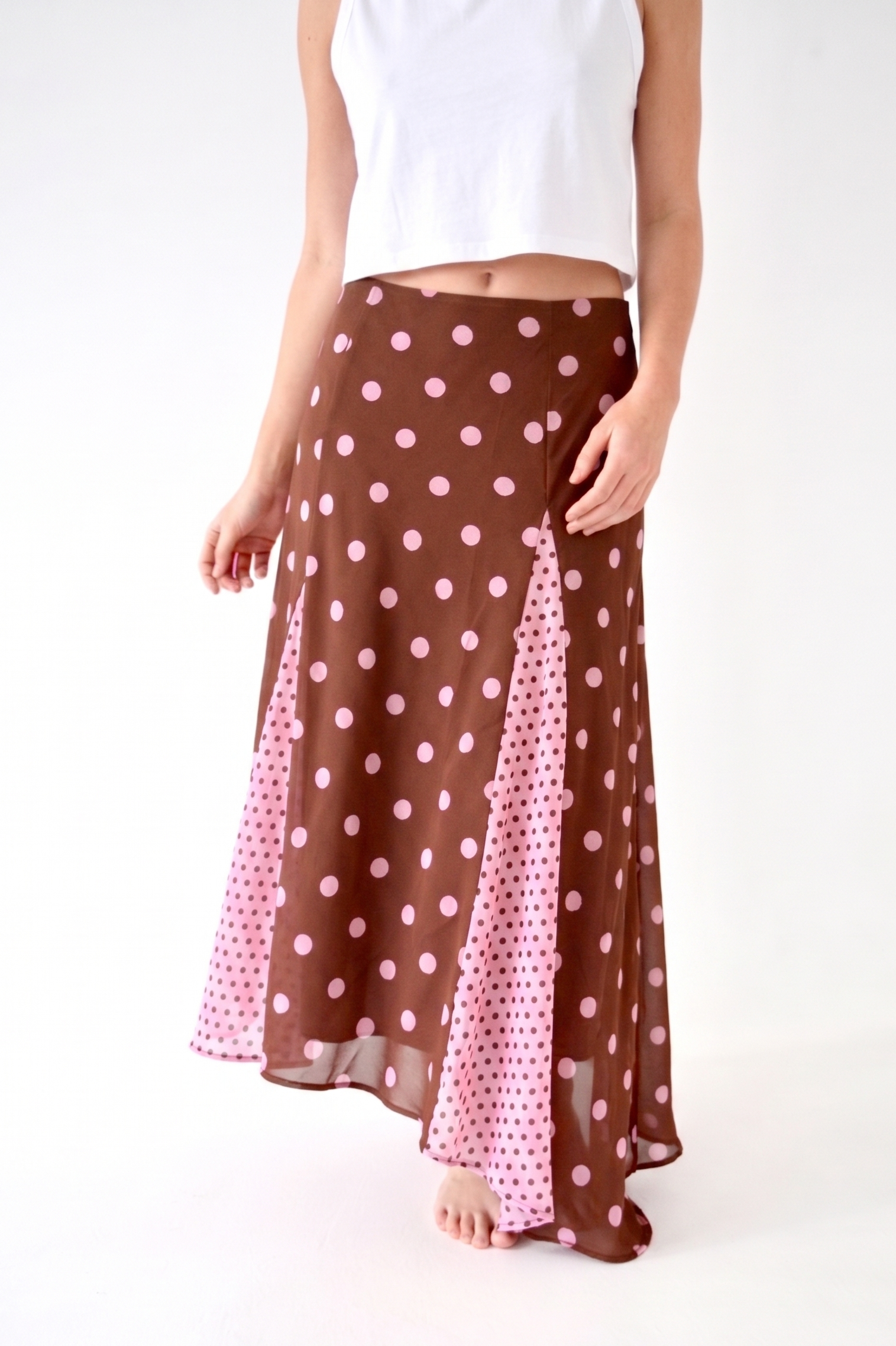 Jimena Brown and Pink Polka Dot Skirt