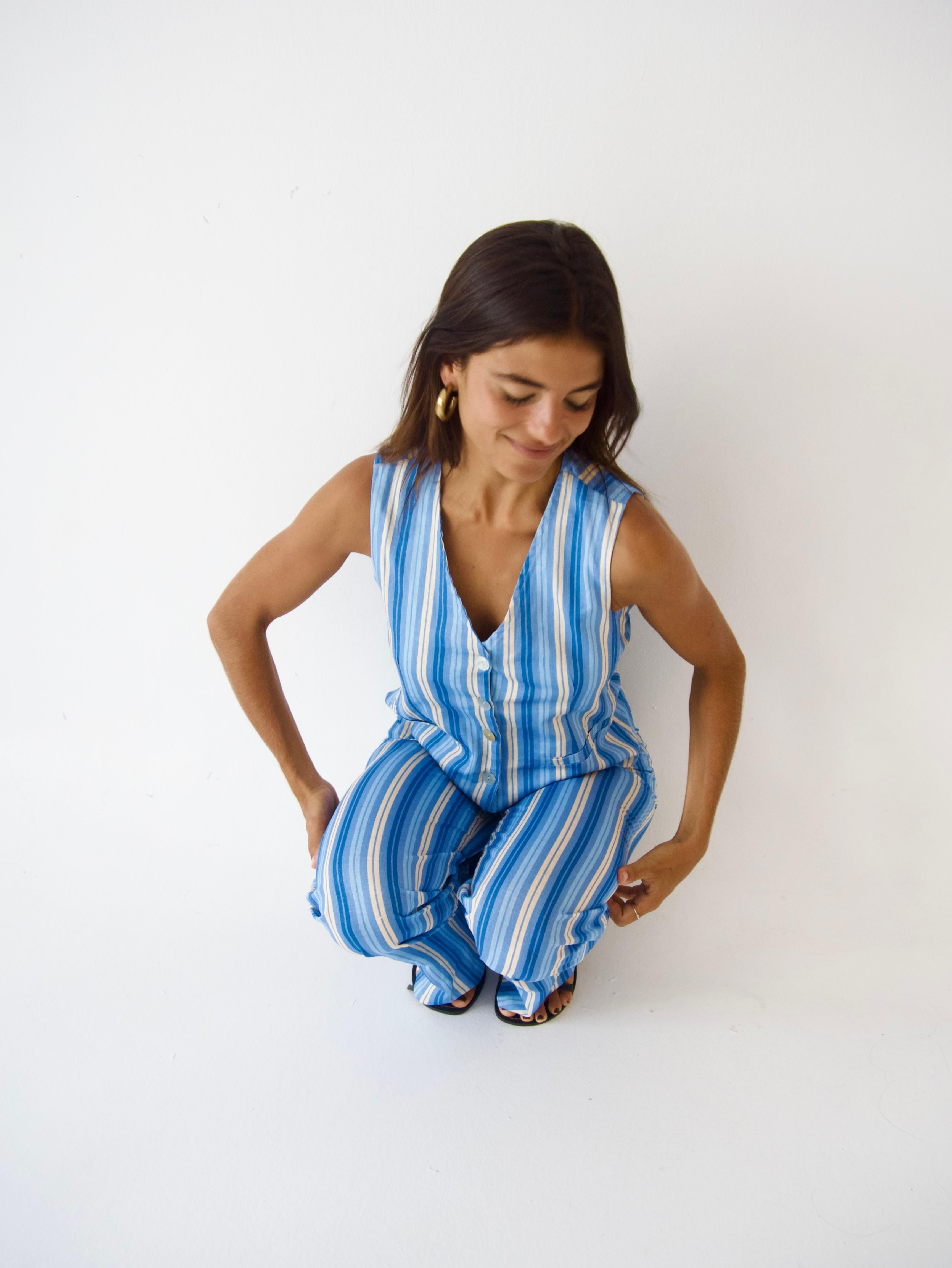 Top Chaleco Ana Azul Lino