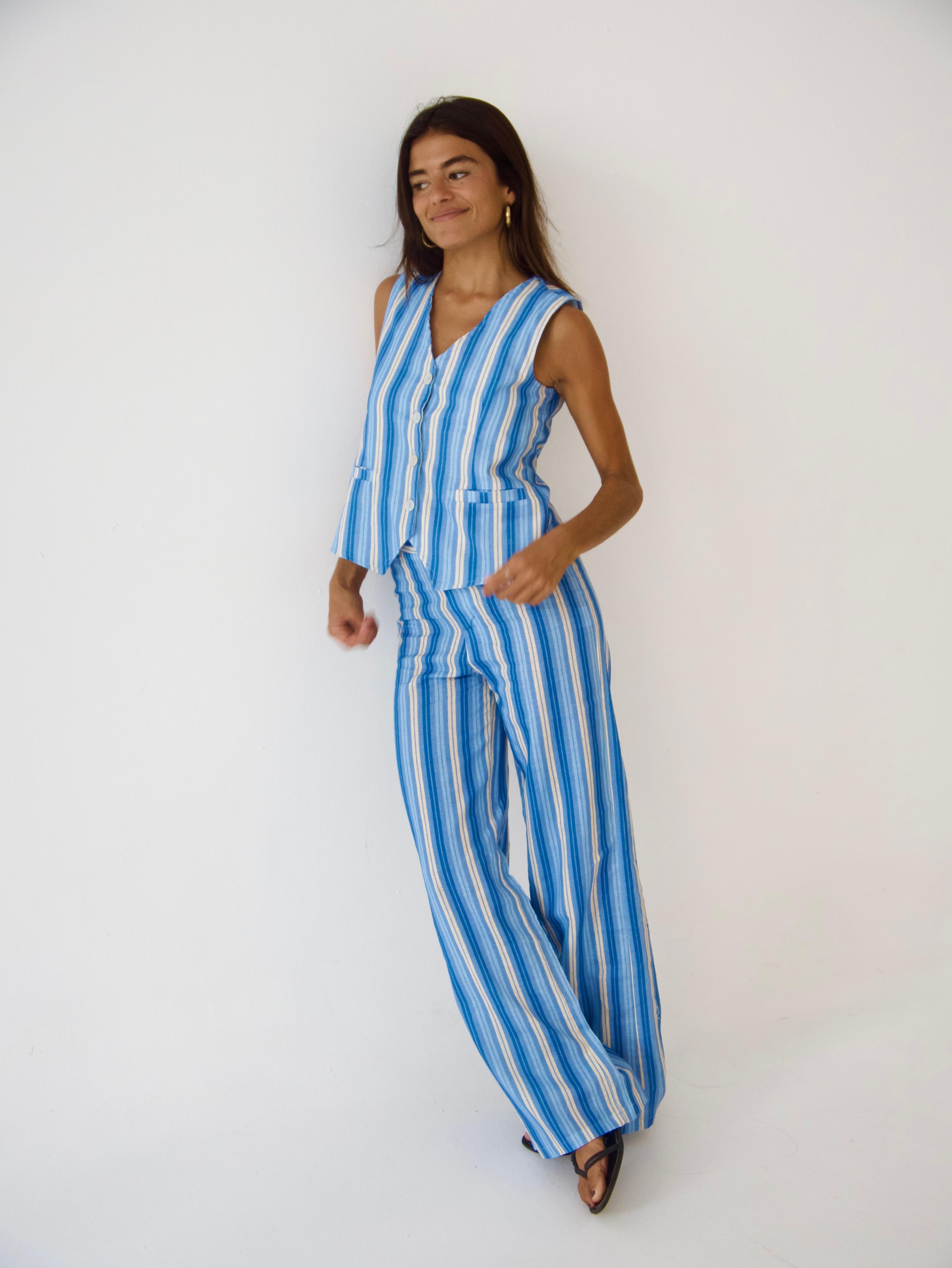 Top Chaleco Ana Azul Lino