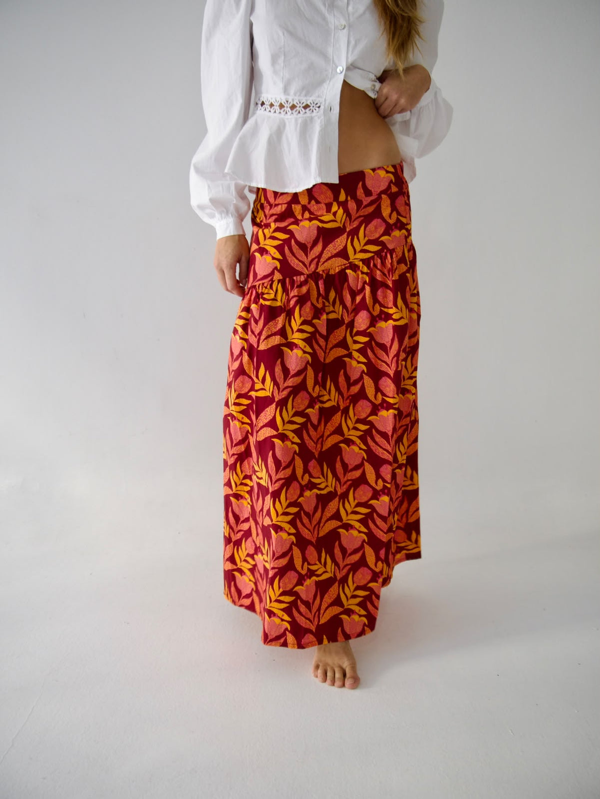 Falda Beth Flores Burgundy