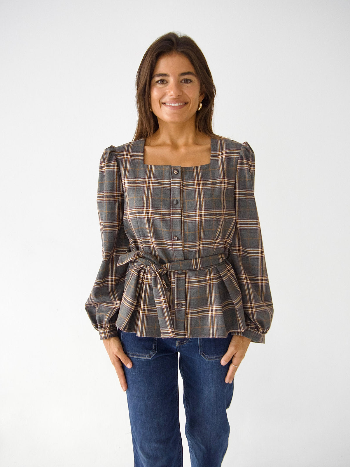 Blusa Beth Cuadros Gris