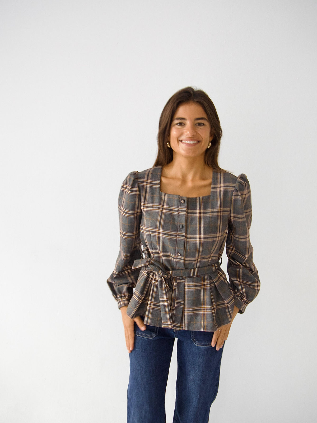 Blusa Beth Cuadros Gris