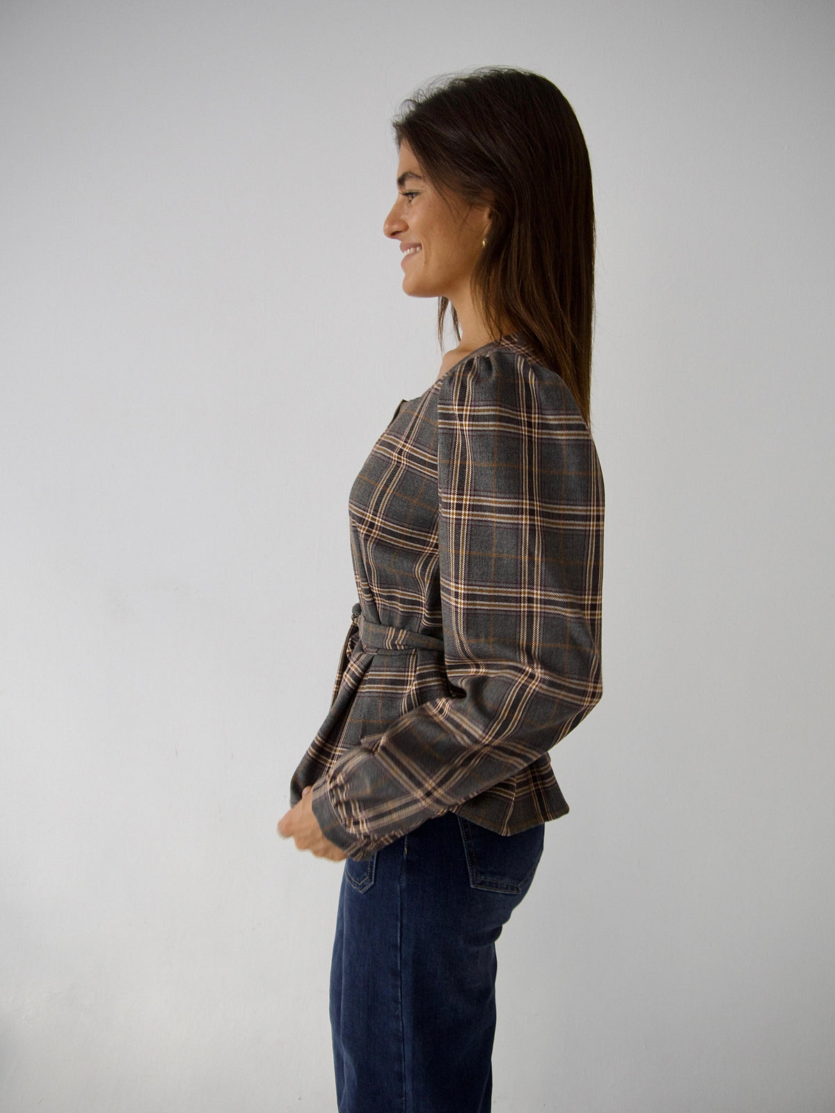 Blusa Beth Cuadros Gris