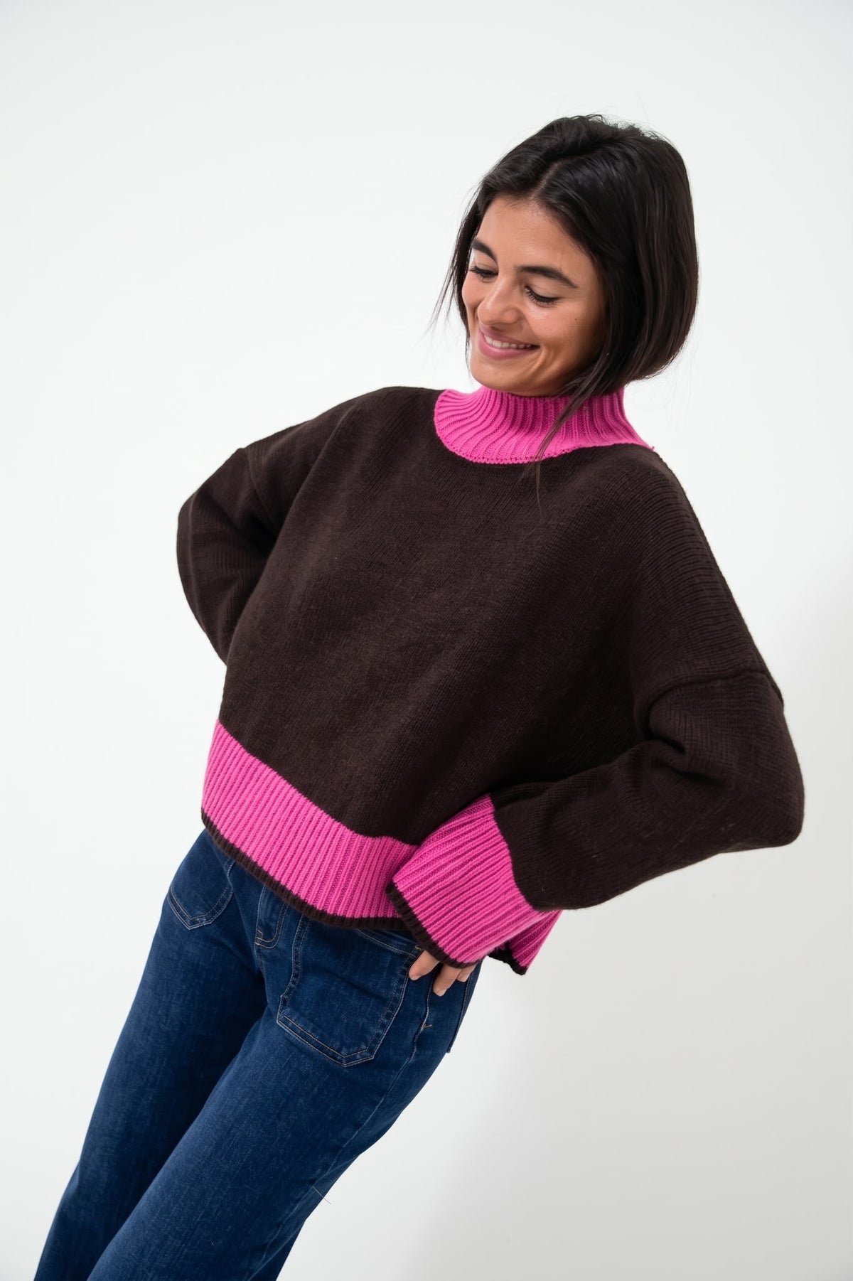 Jersey Bruna Marrón y Rosa