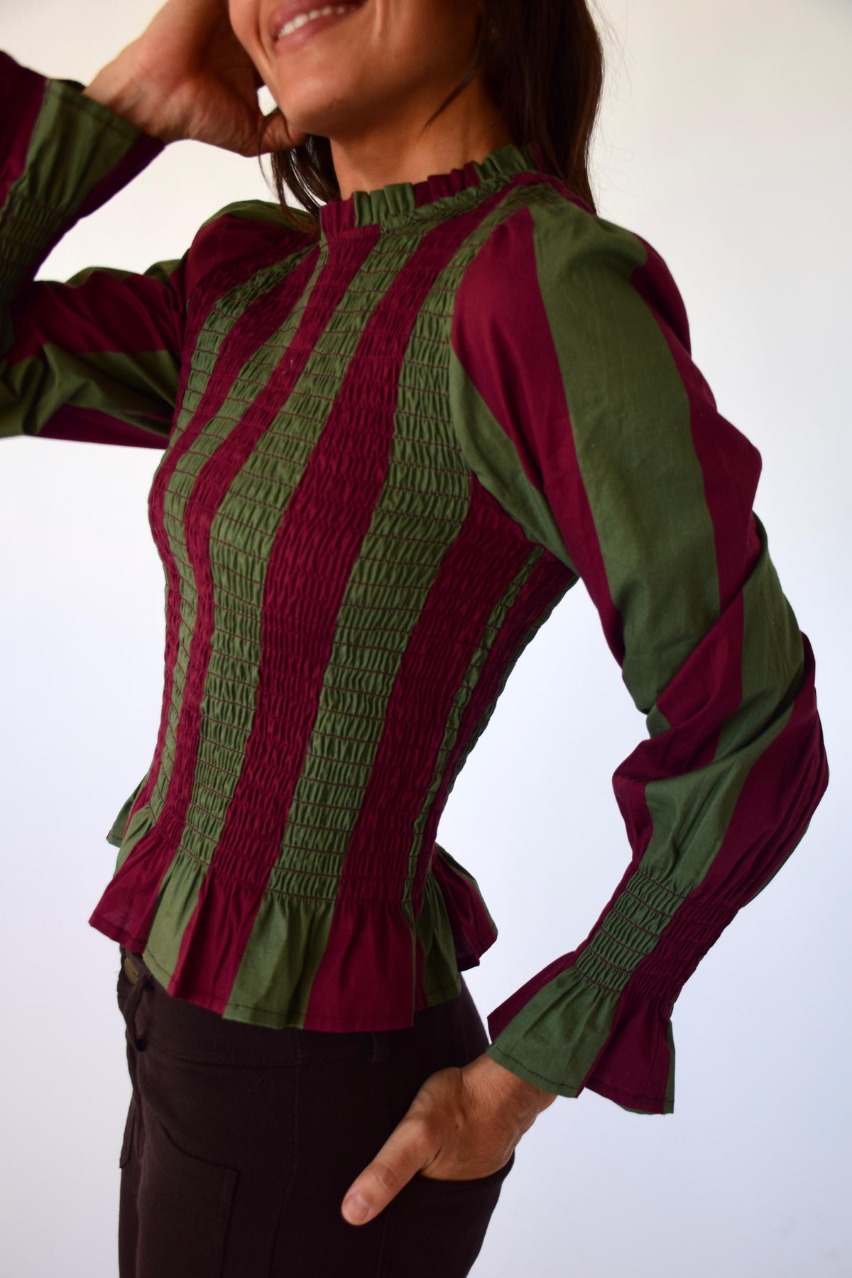 Blusa Chia Rayas Burgundy y Kaki