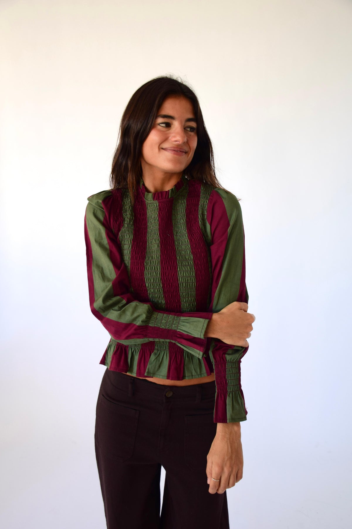 Blusa Chia Rayas Burgundy y Kaki