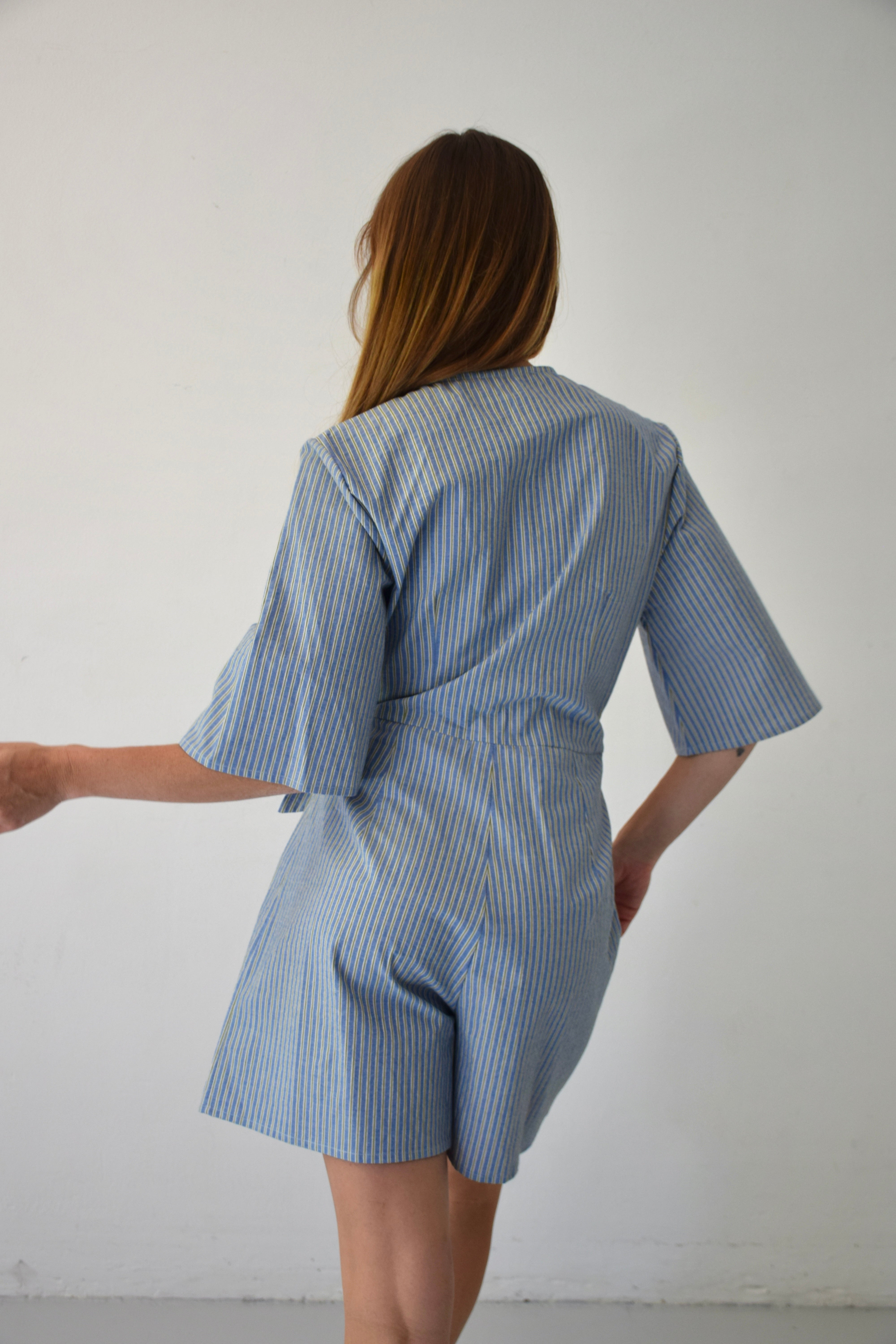 Blue and Green Striped Jumpsuit