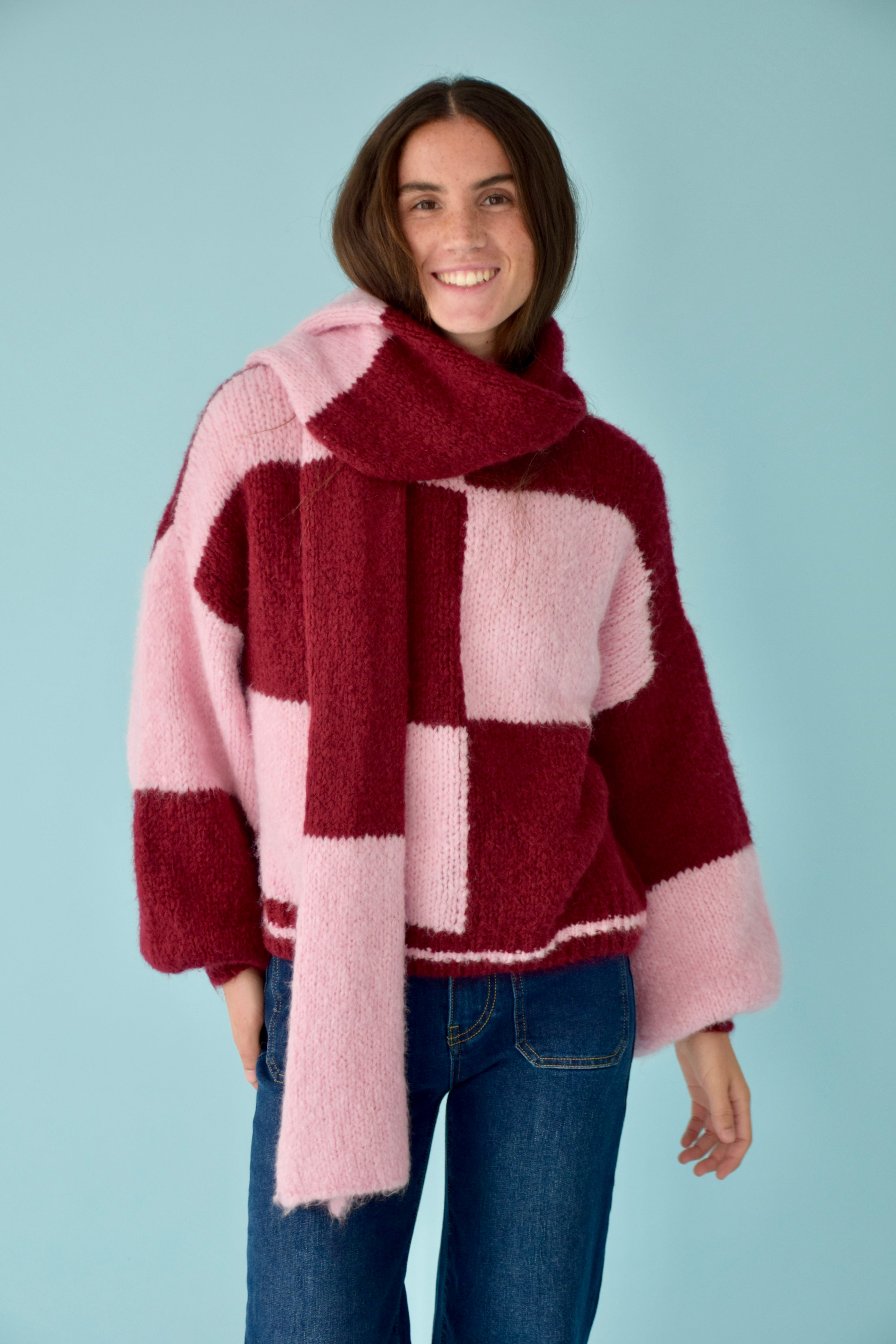 Sara Pink and Burgundy Scarf