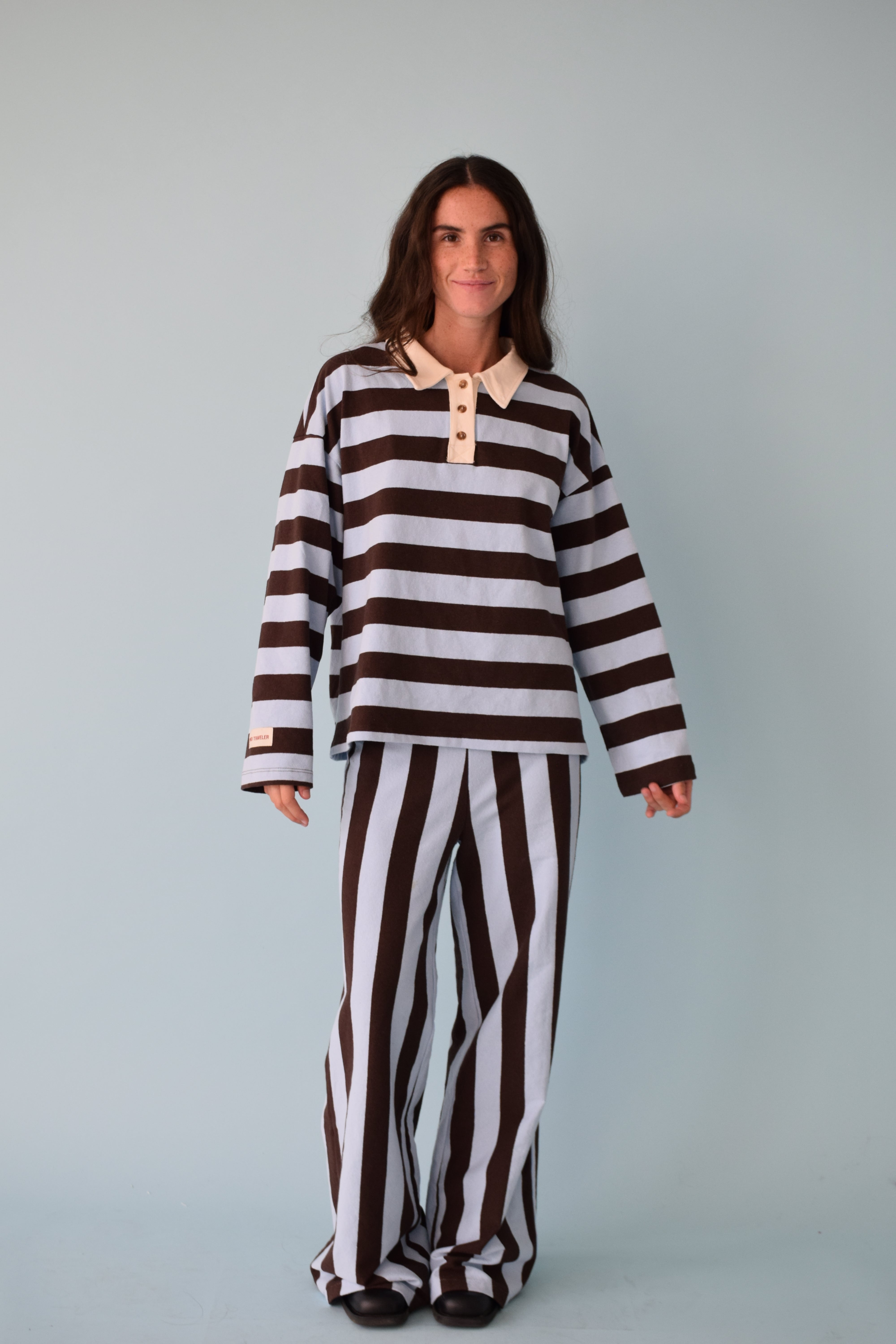 Polera Filipa Marrón y Celeste