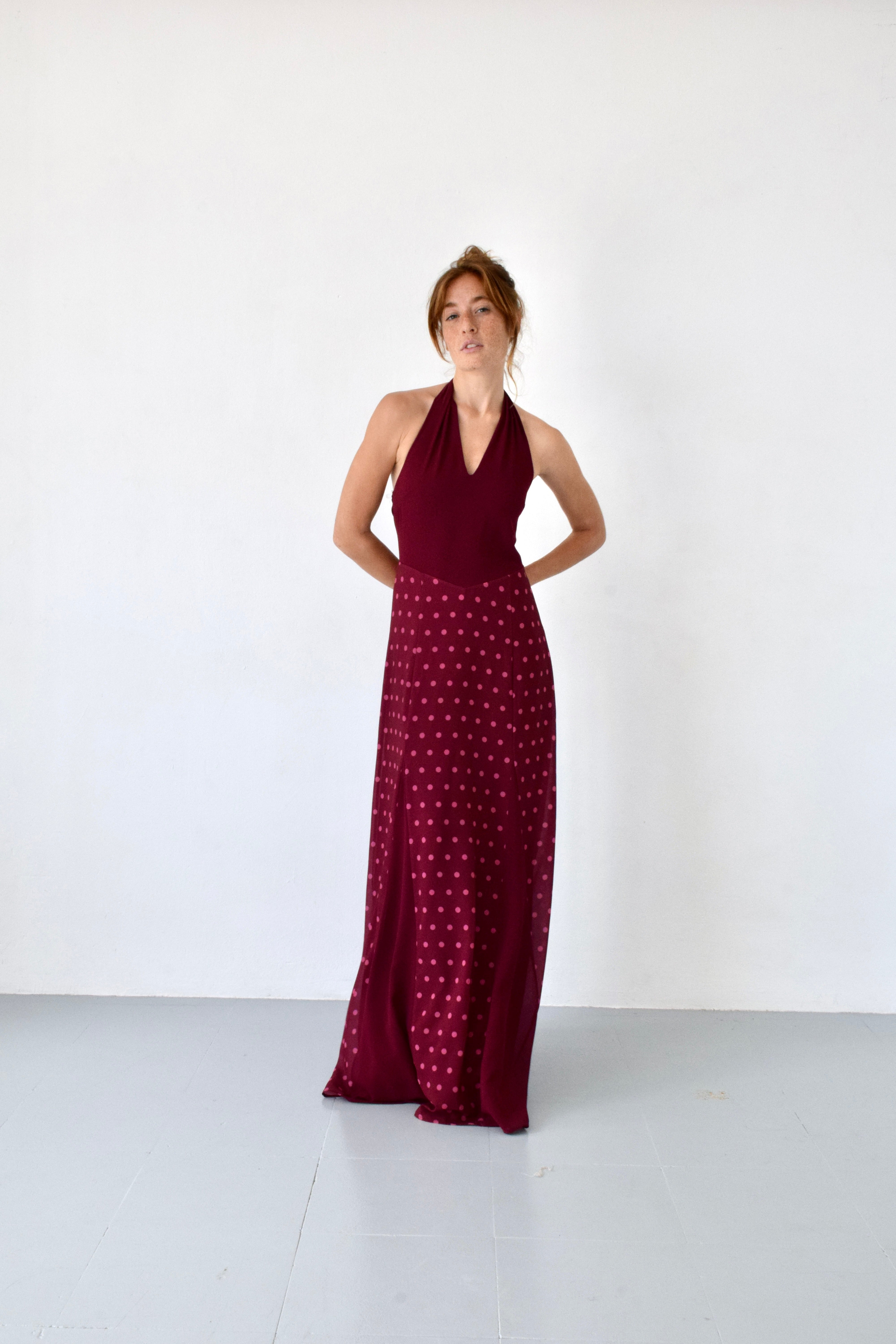 Vestido Kala Topos Burgundy