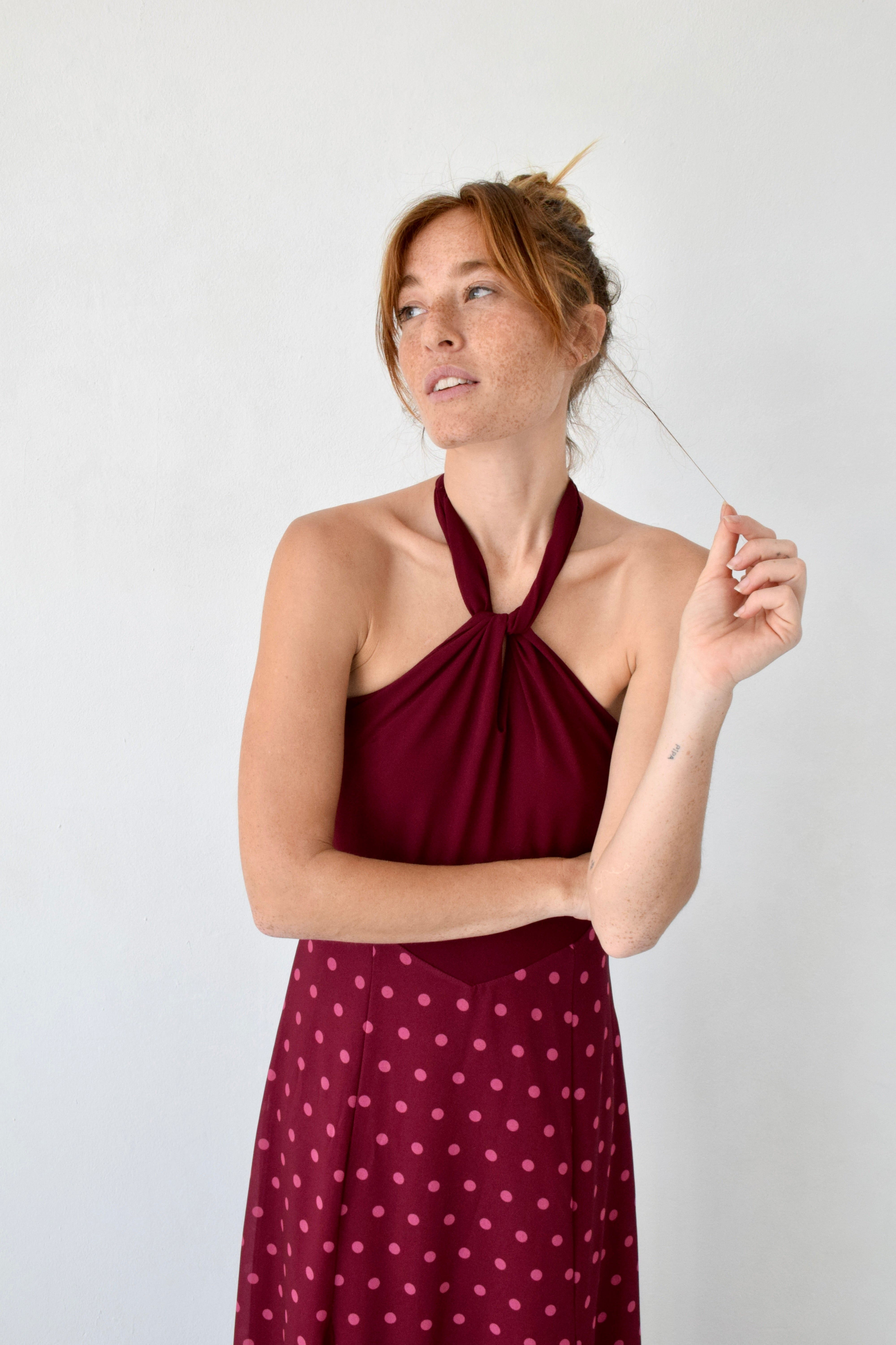 Vestido Kala Topos Burgundy