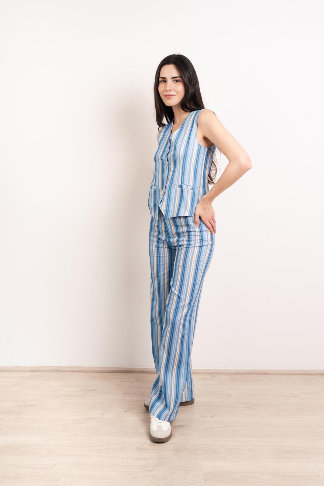Top Chaleco Ana Azul Lino