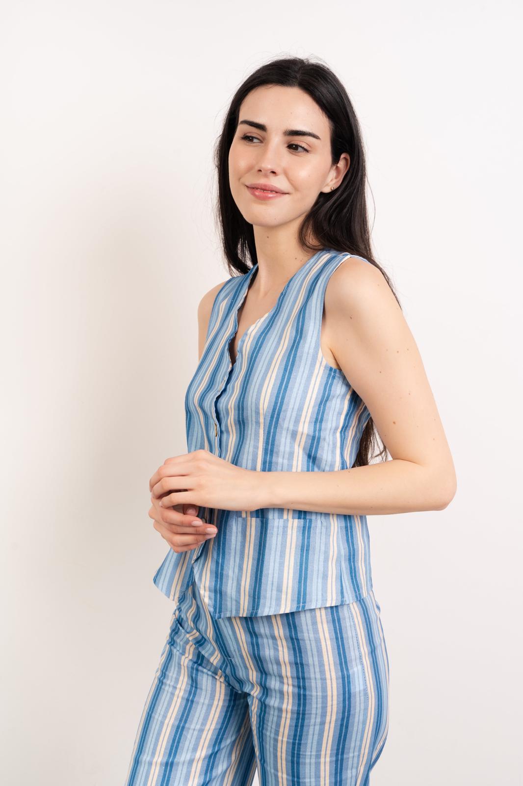 Top Chaleco Ana Azul Lino