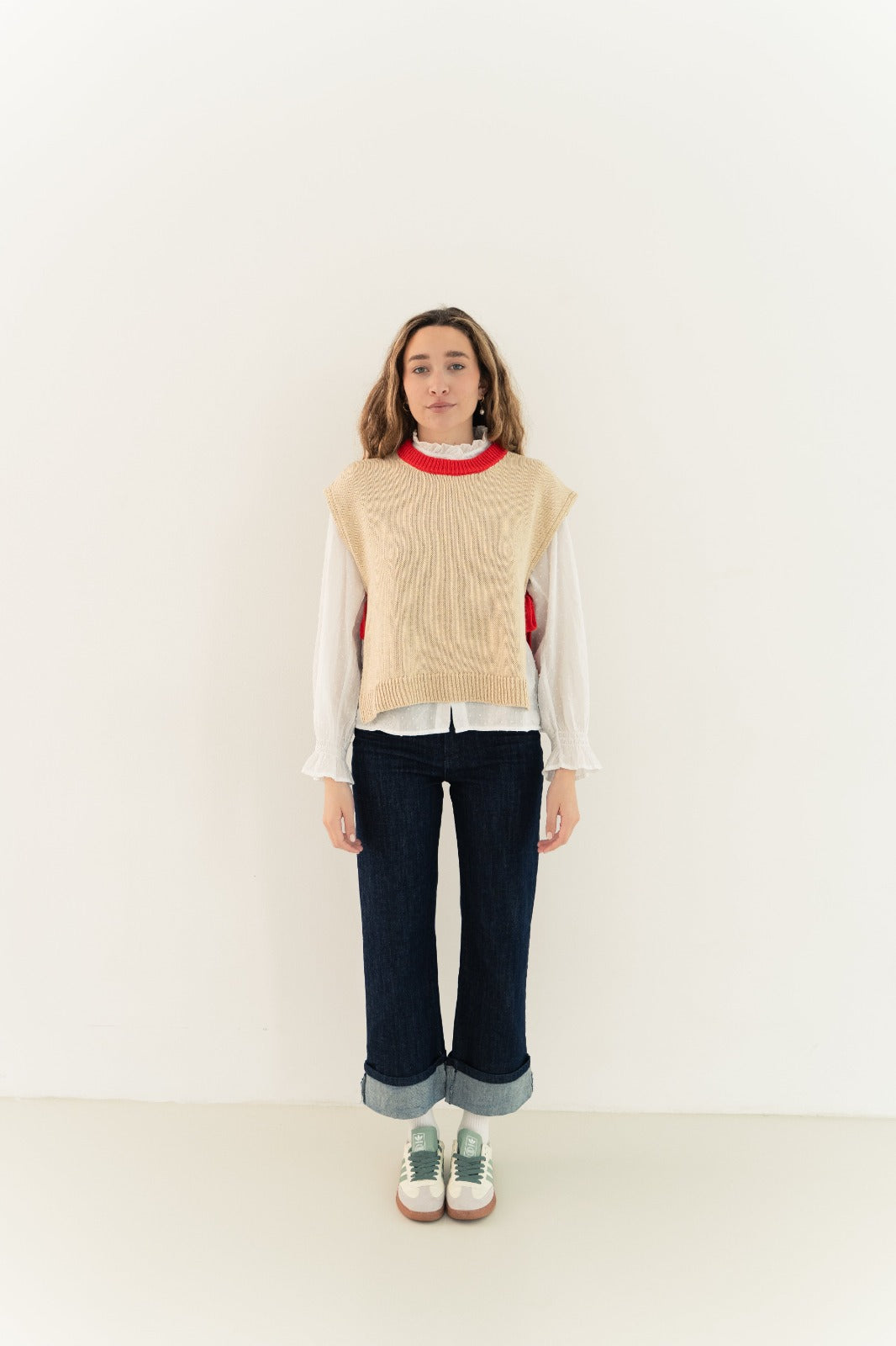 Chaleco Julieta Beige y Rojo