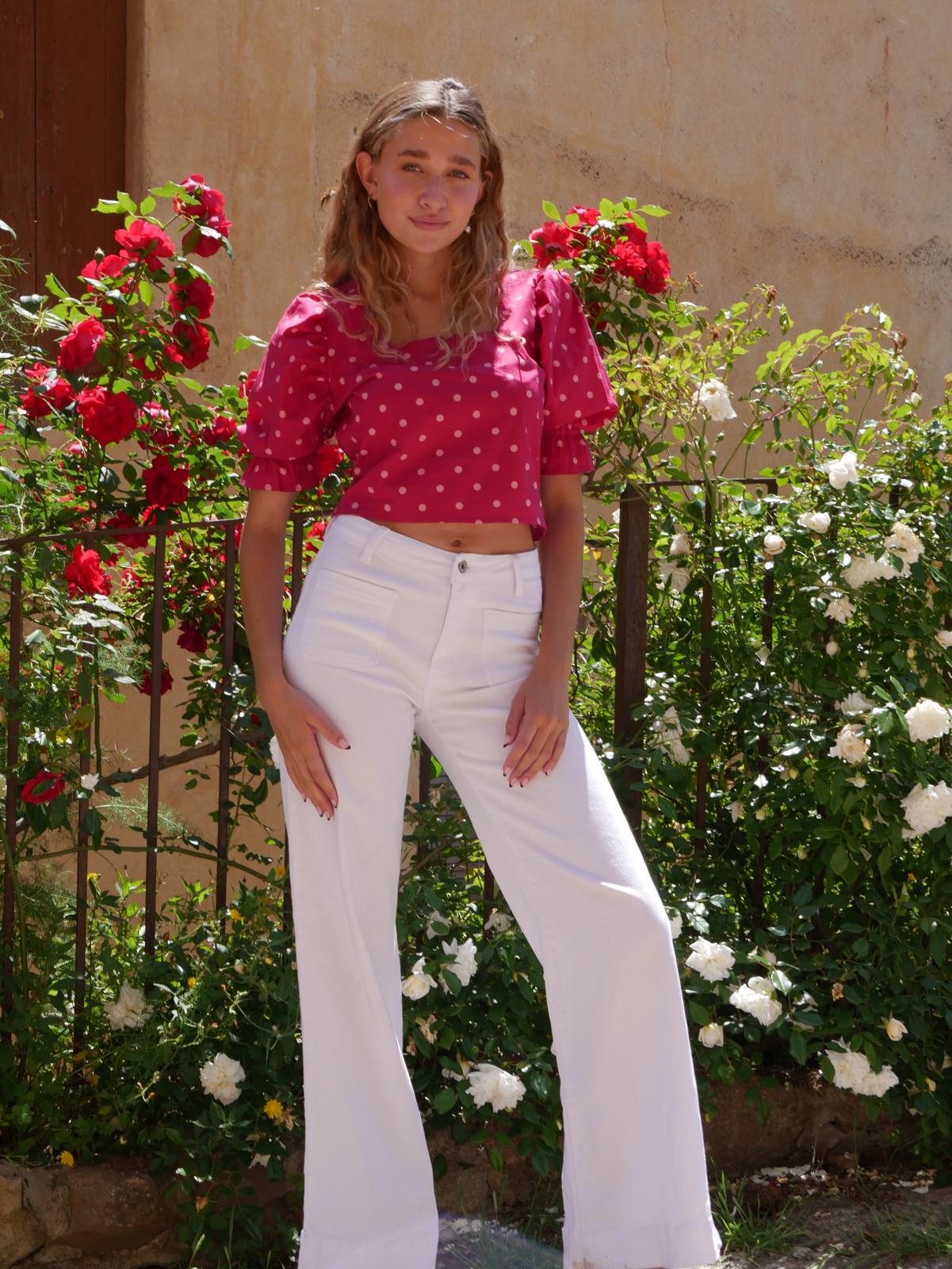 Carmi Polka Dot Burgundy Blouse
