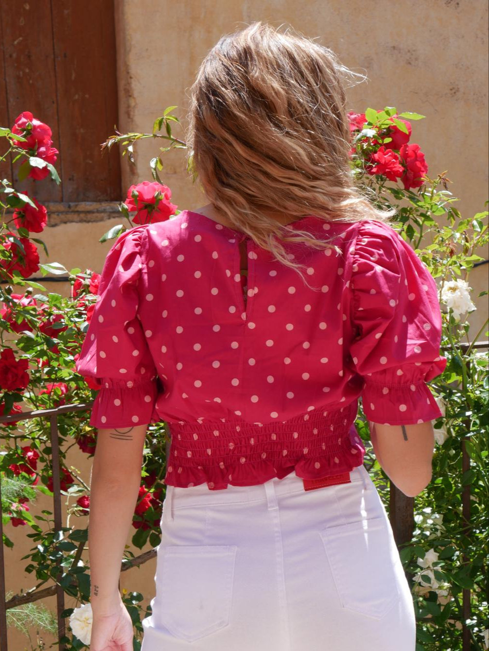 Carmi Polka Dot Burgundy Blouse