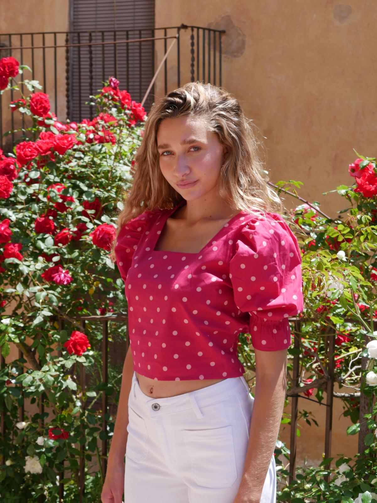 Carmi Polka Dot Burgundy Blouse