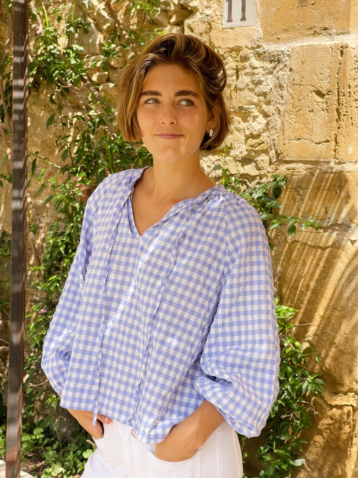 Blusa Matilde Vichy Celeste