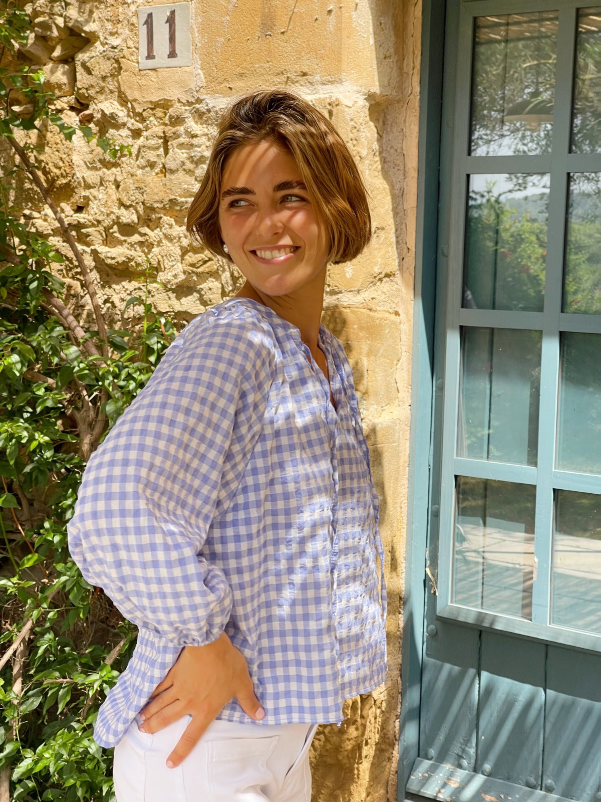 Blusa Matilde Vichy Celeste
