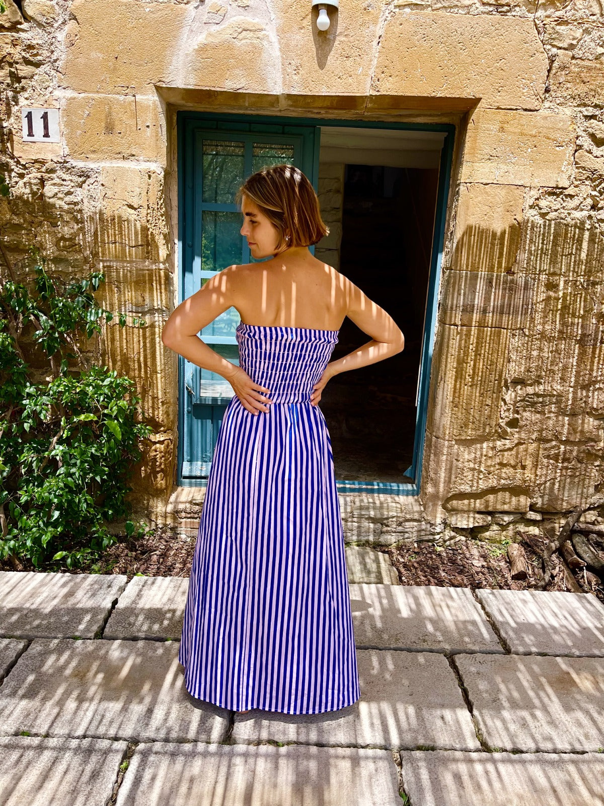 Vestido Emily Rayas Azul y Rosa