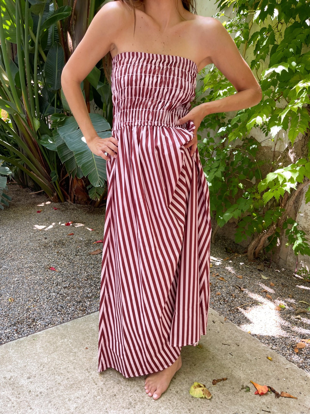 Vestido Emily Rayas Rosa y Marrón