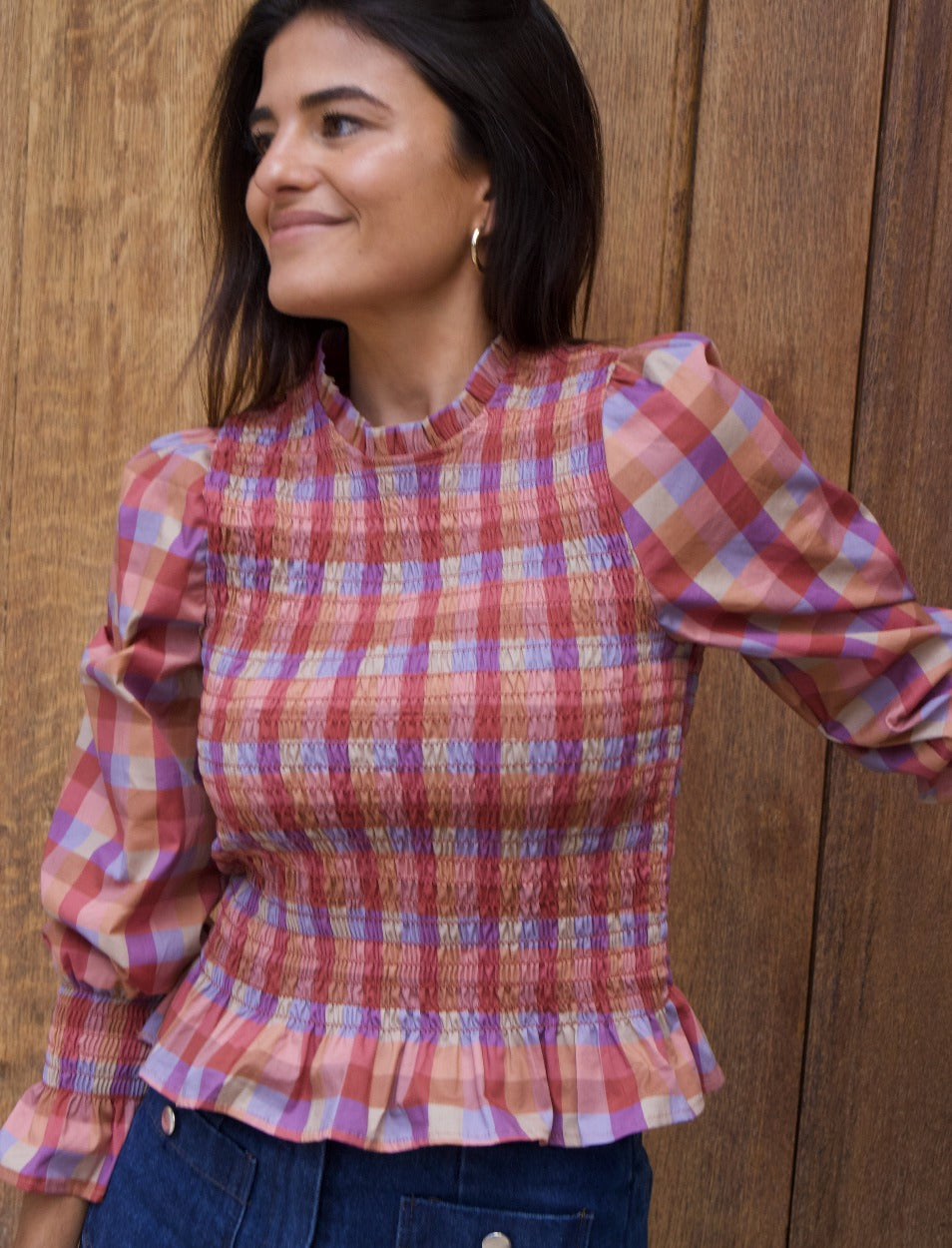 Blusa Chía Algodón Cuadros Magenta