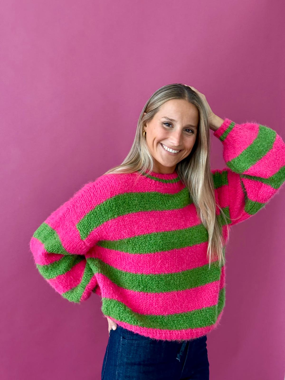 Aura Fuchsia and Green Sweater