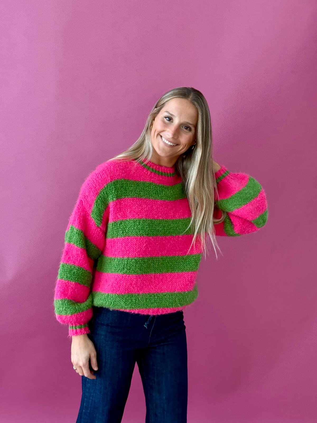 Aura Fuchsia and Green Sweater