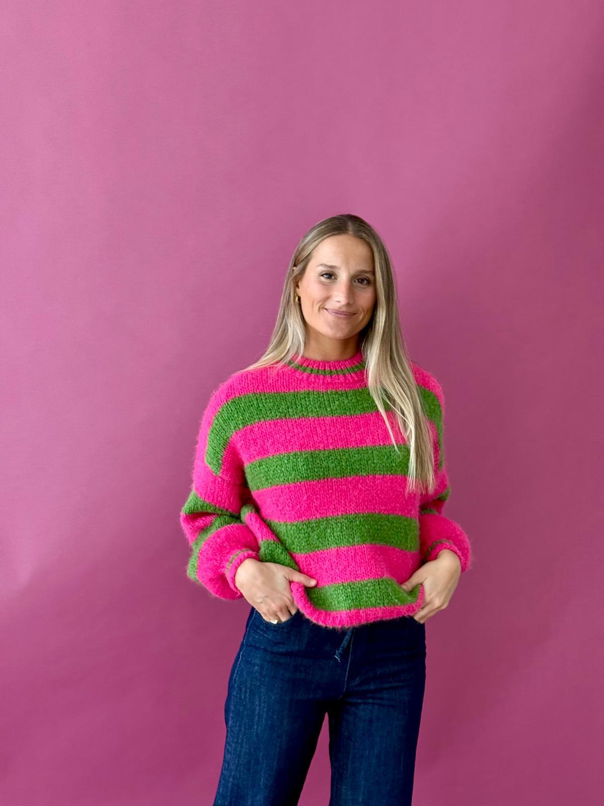 Aura Fuchsia and Green Sweater