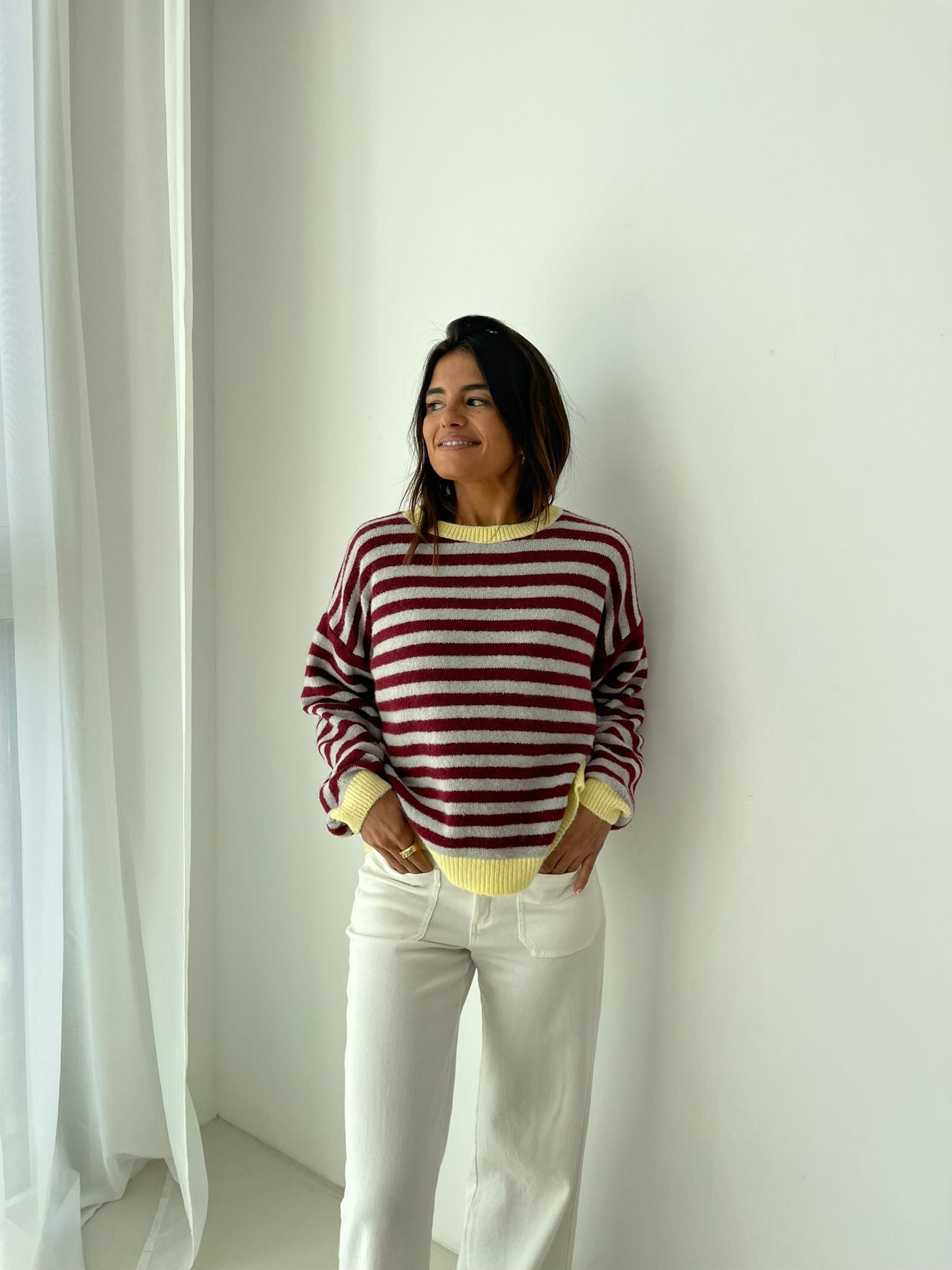 Pia Burgundy and Grey Sweater