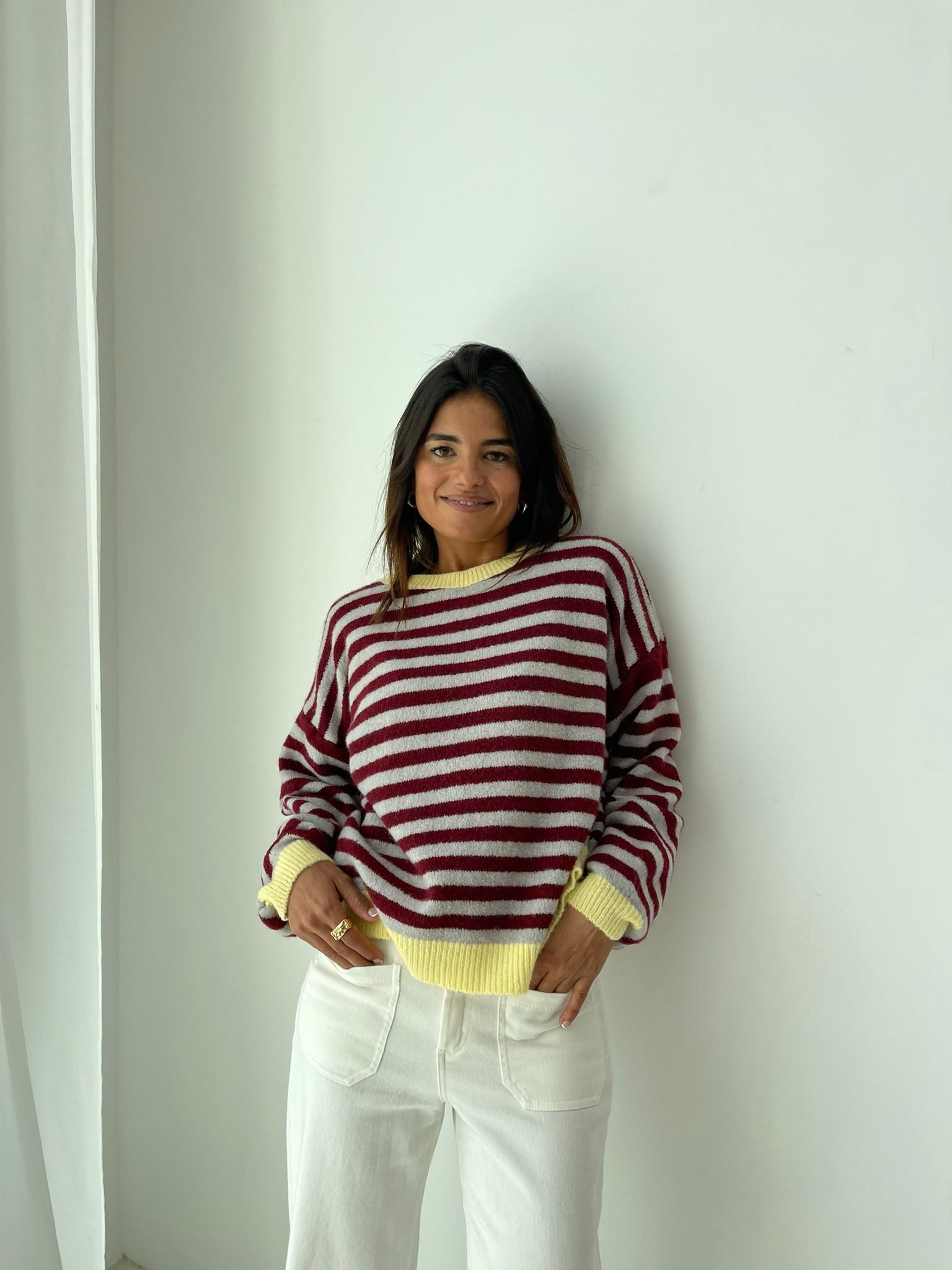 Pia Burgundy and Grey Sweater