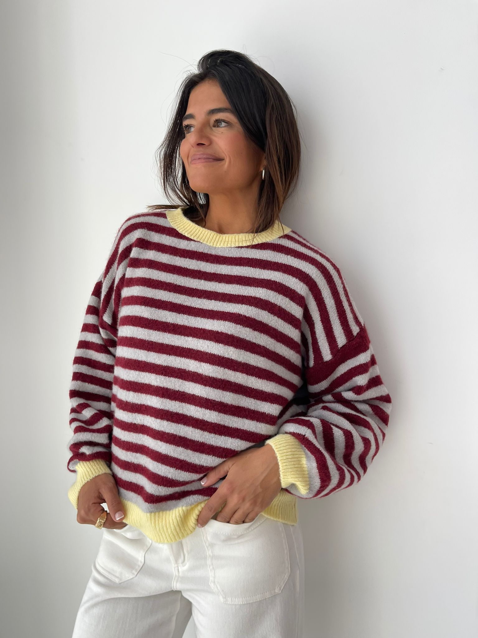 Pia Burgundy and Grey Sweater