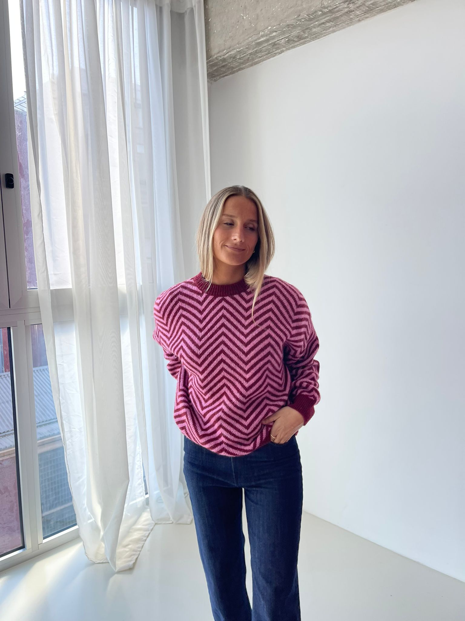 Leonor Burgundy and Pink Sweater