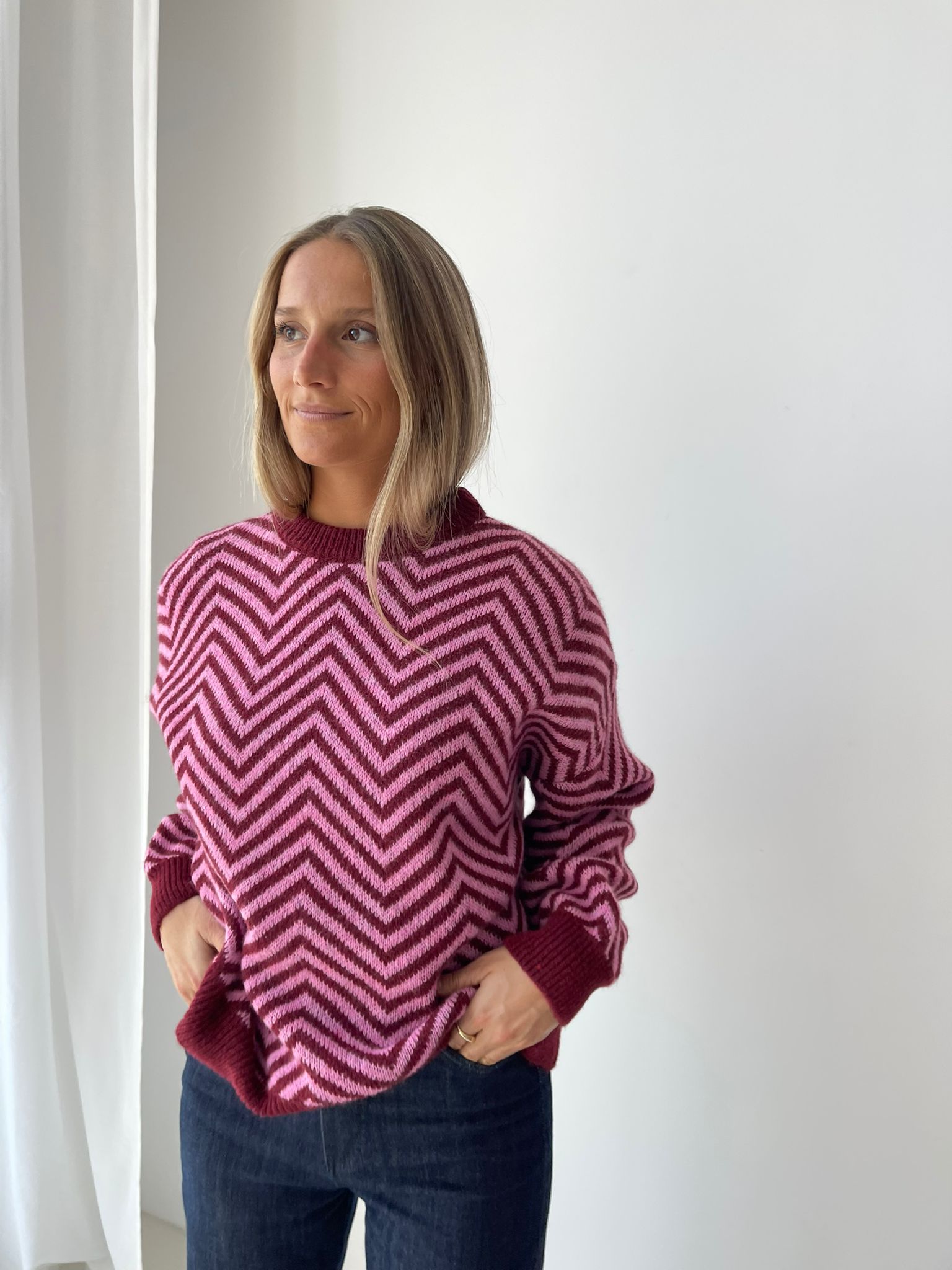 Leonor Burgundy and Pink Sweater