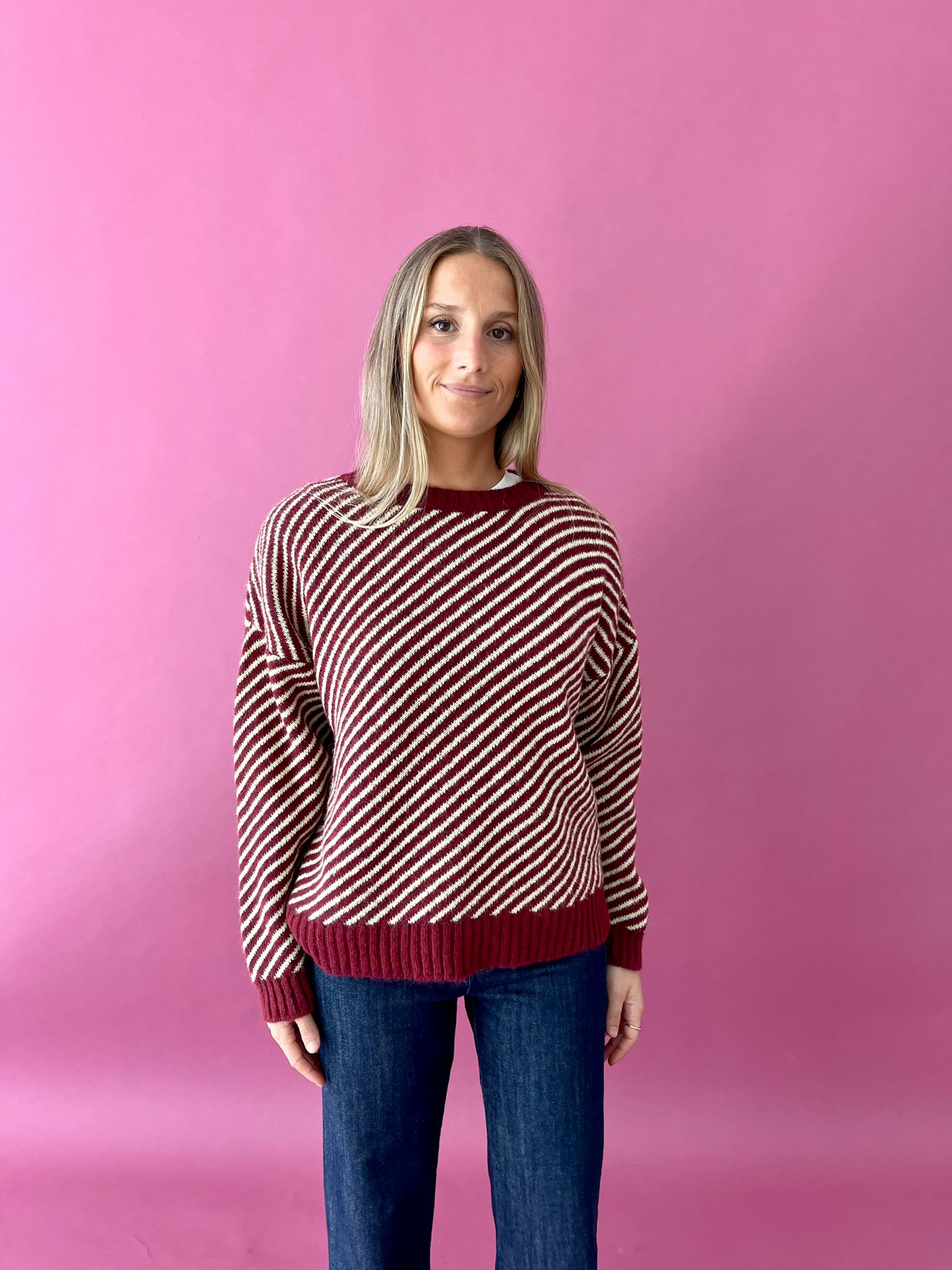 Laura Burgundy and Yellow Sweater