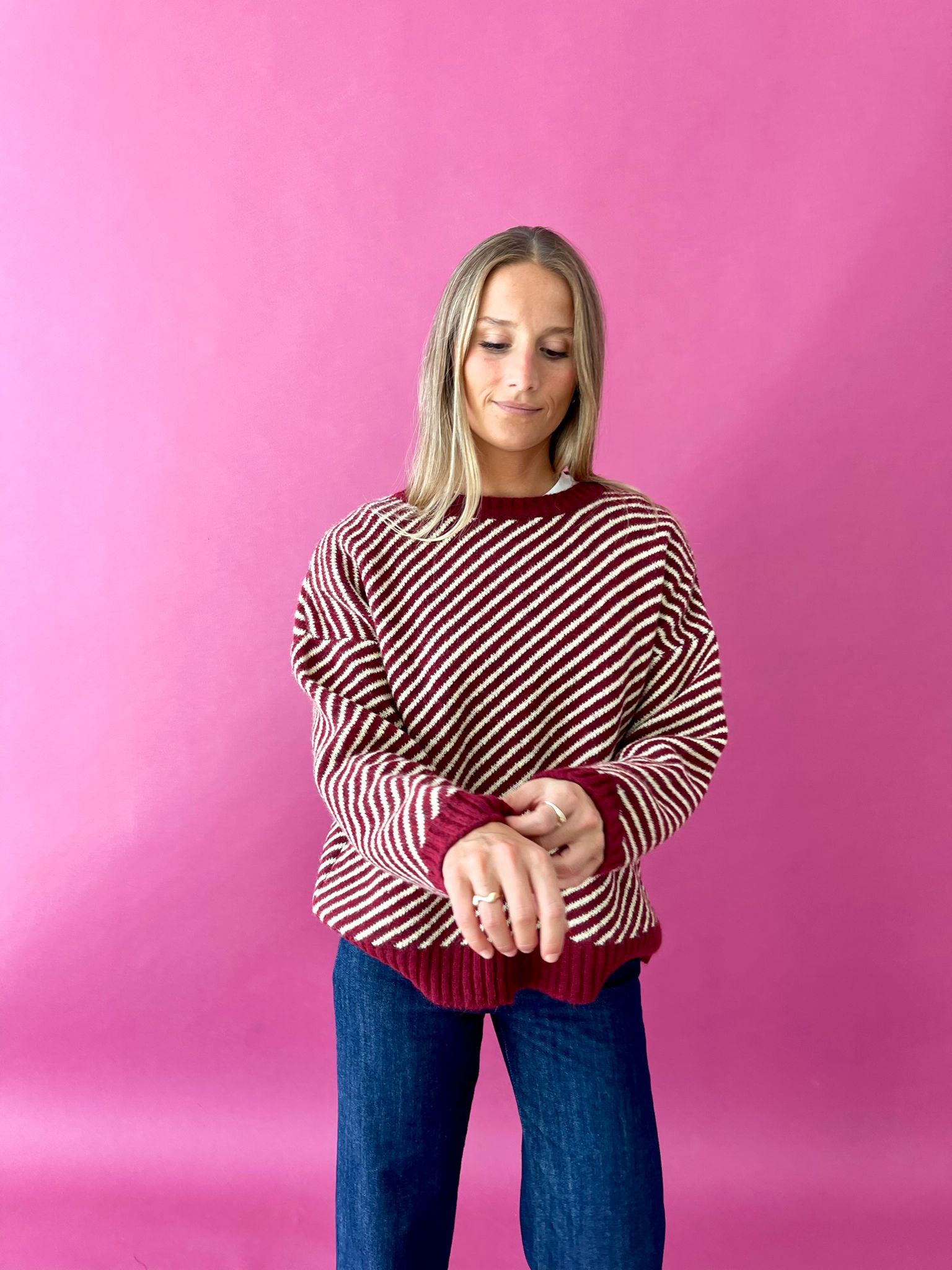 Laura Burgundy and Yellow Sweater