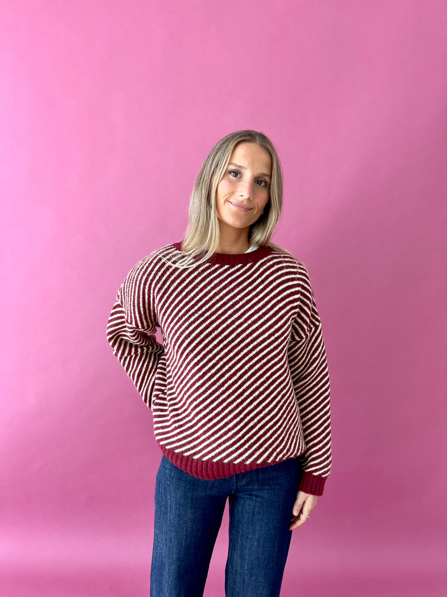 Laura Burgundy and Yellow Sweater