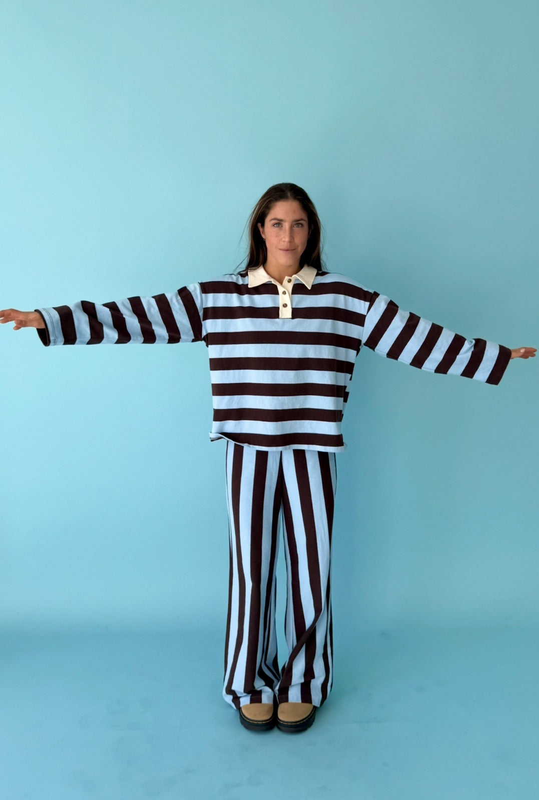 Pantalón Filipa Marrón y Celeste