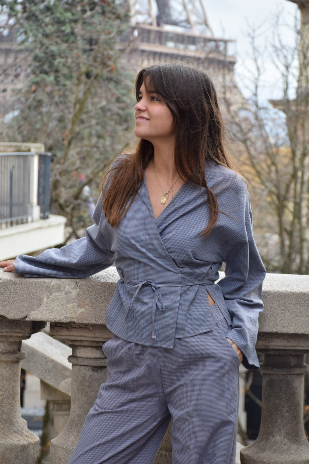 Alea Vichy Blue and Navy Blouse